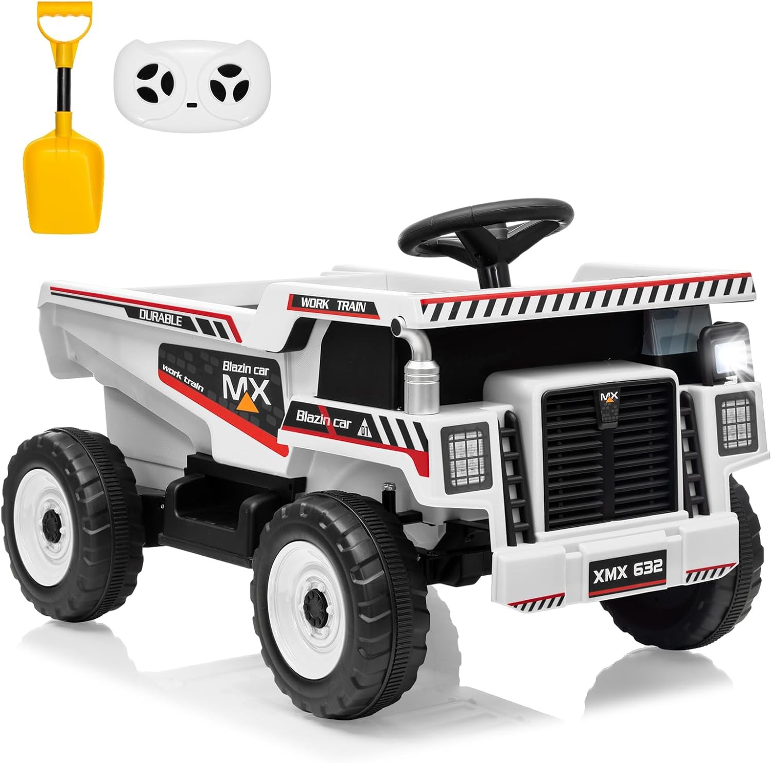 12V Ride On Dump Truck w/ Remote, Auto-Dump Bed, Shovel & Music for Kids 3-8