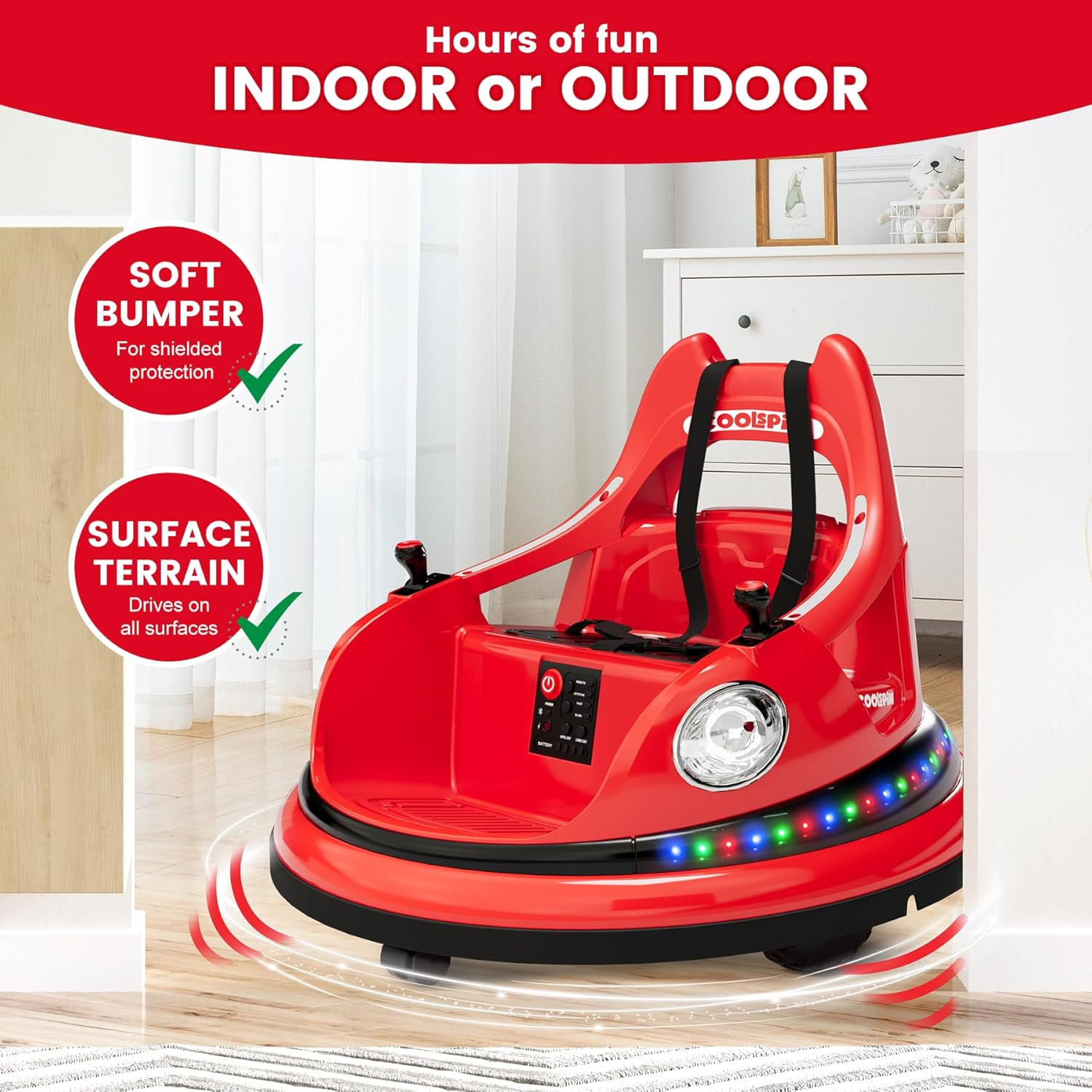 Ride on Bumper Car for Toddlers, 12V Battery Car for Kids W/Parent Remote, 2-Spe