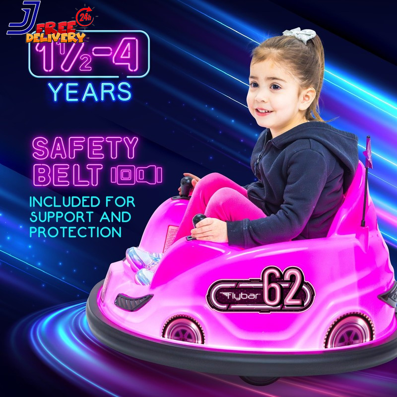 Pink Glow 6V Bumper Car Battery Powered Ride on for Children by Ages 1.5+ 66Lbs