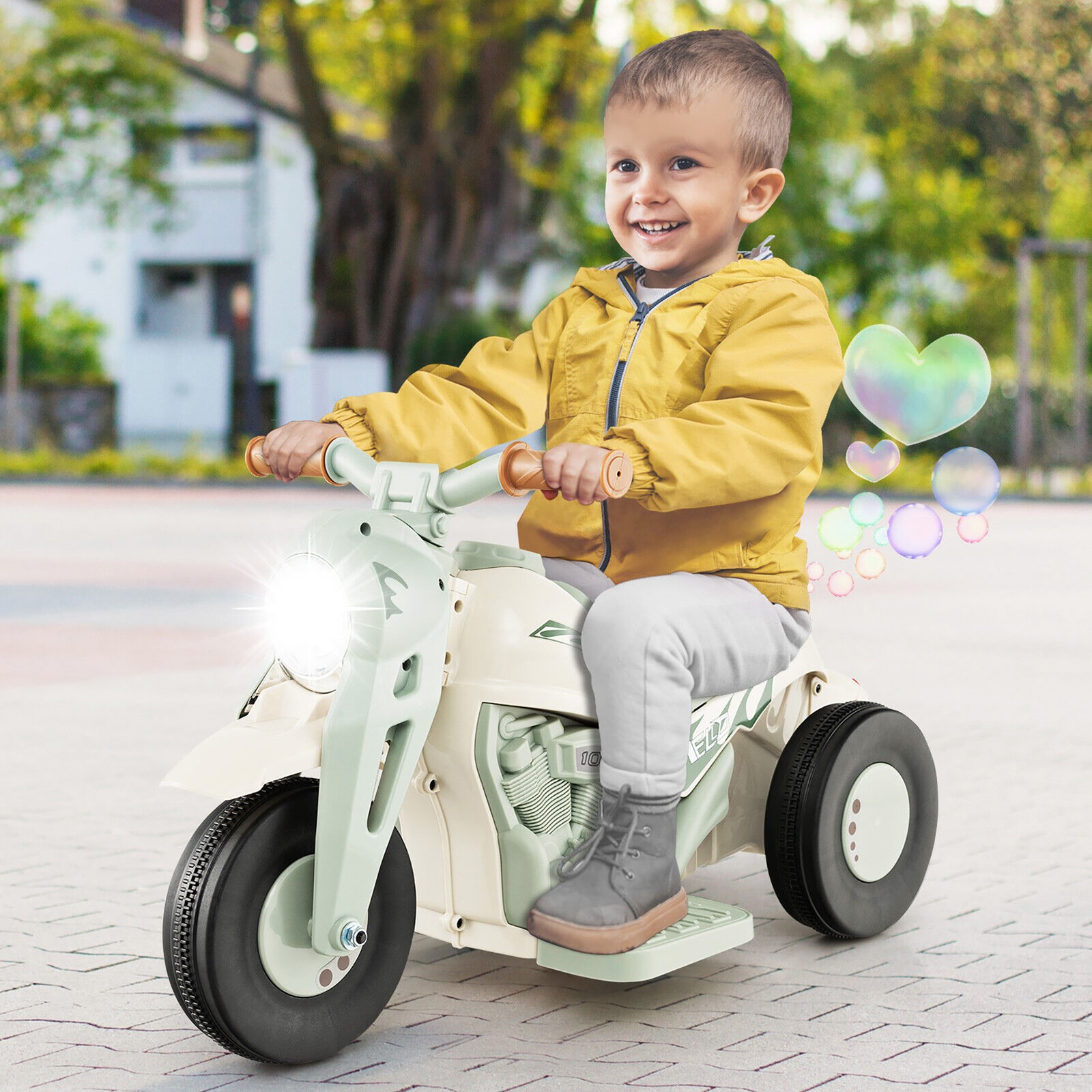 6V Kids Bubble Car Electric Ride On Motorcycle w/Music Button, Headlight Beige