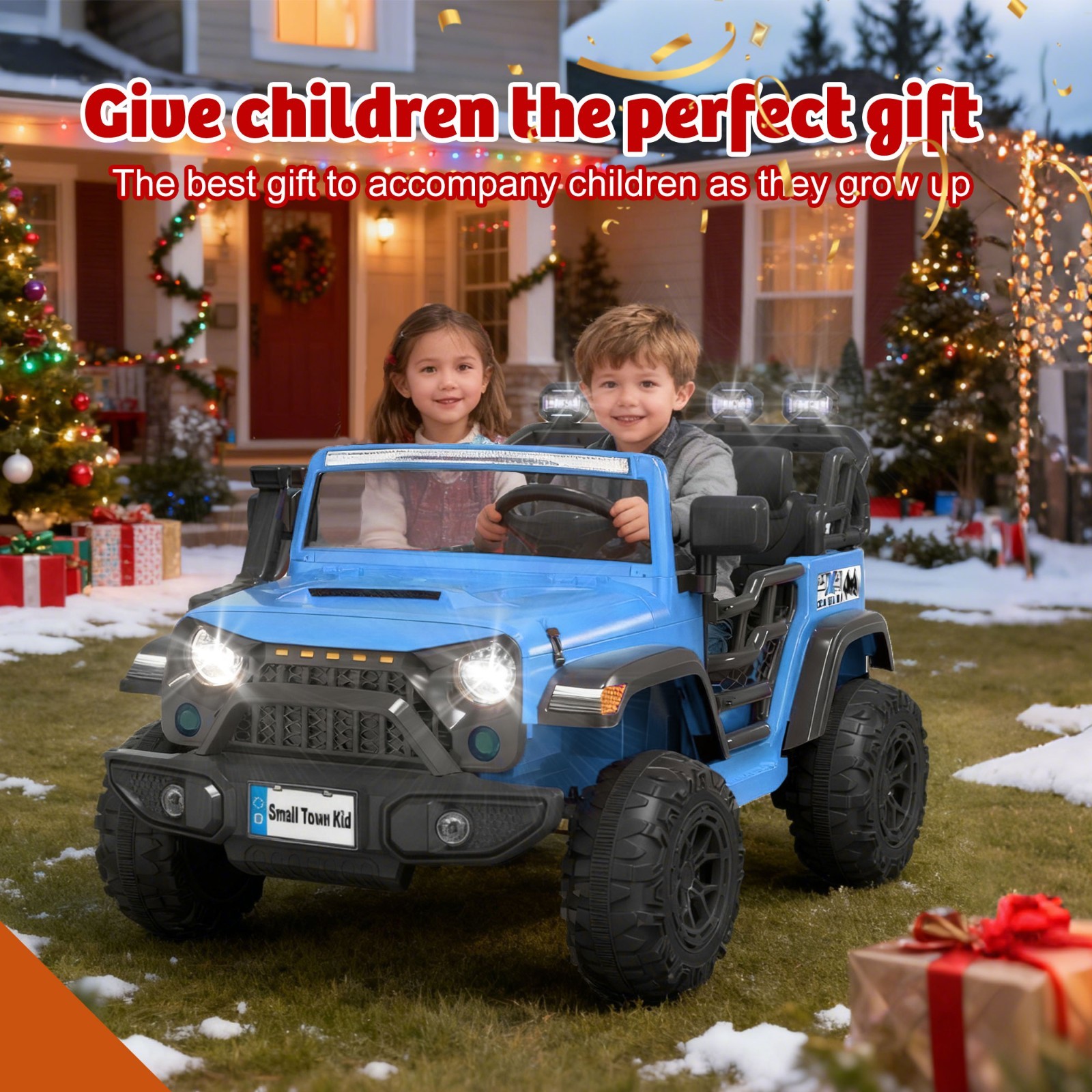 24V 2 Seater Electric Car Ride on Truck for Kids w/Remote,Power Wheels Jeep,Blue