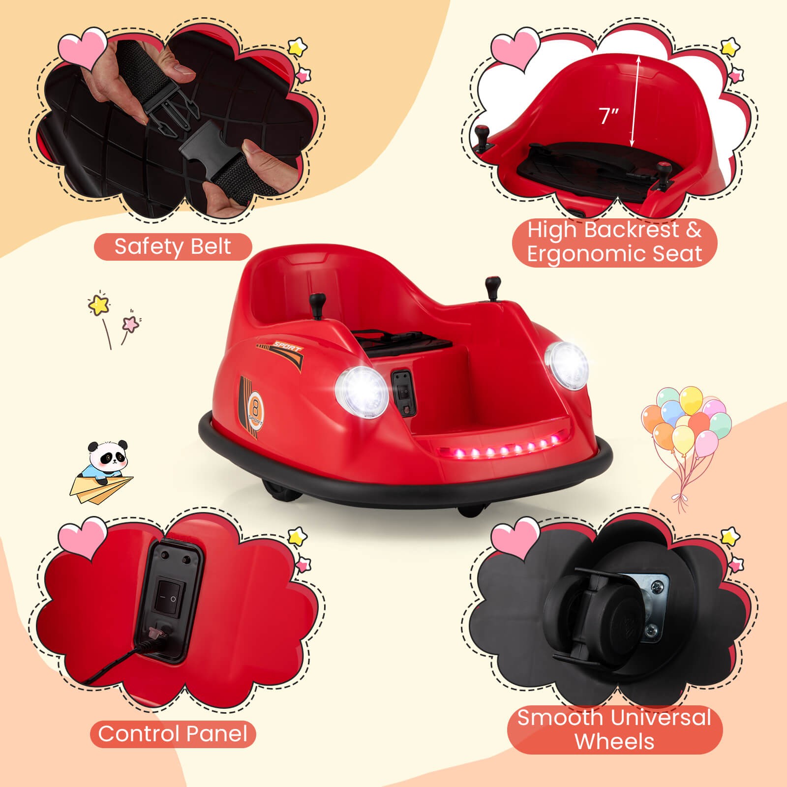 Ride on Bumper Car for Kids with Remote Control 360 Degree Spin LED Light