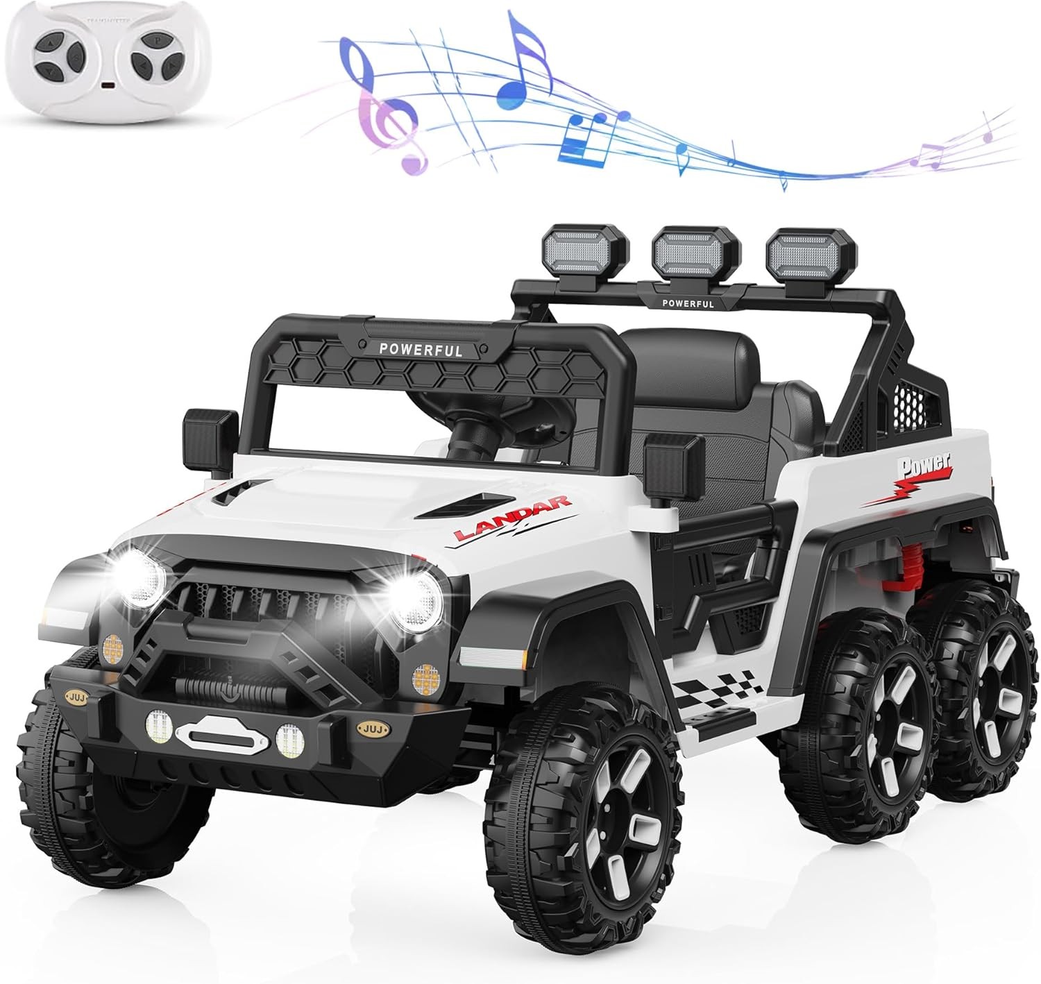 24V Ride on Toys for Big Kids Electric Car 4WD with 6 Wheels 3 Speeds White
