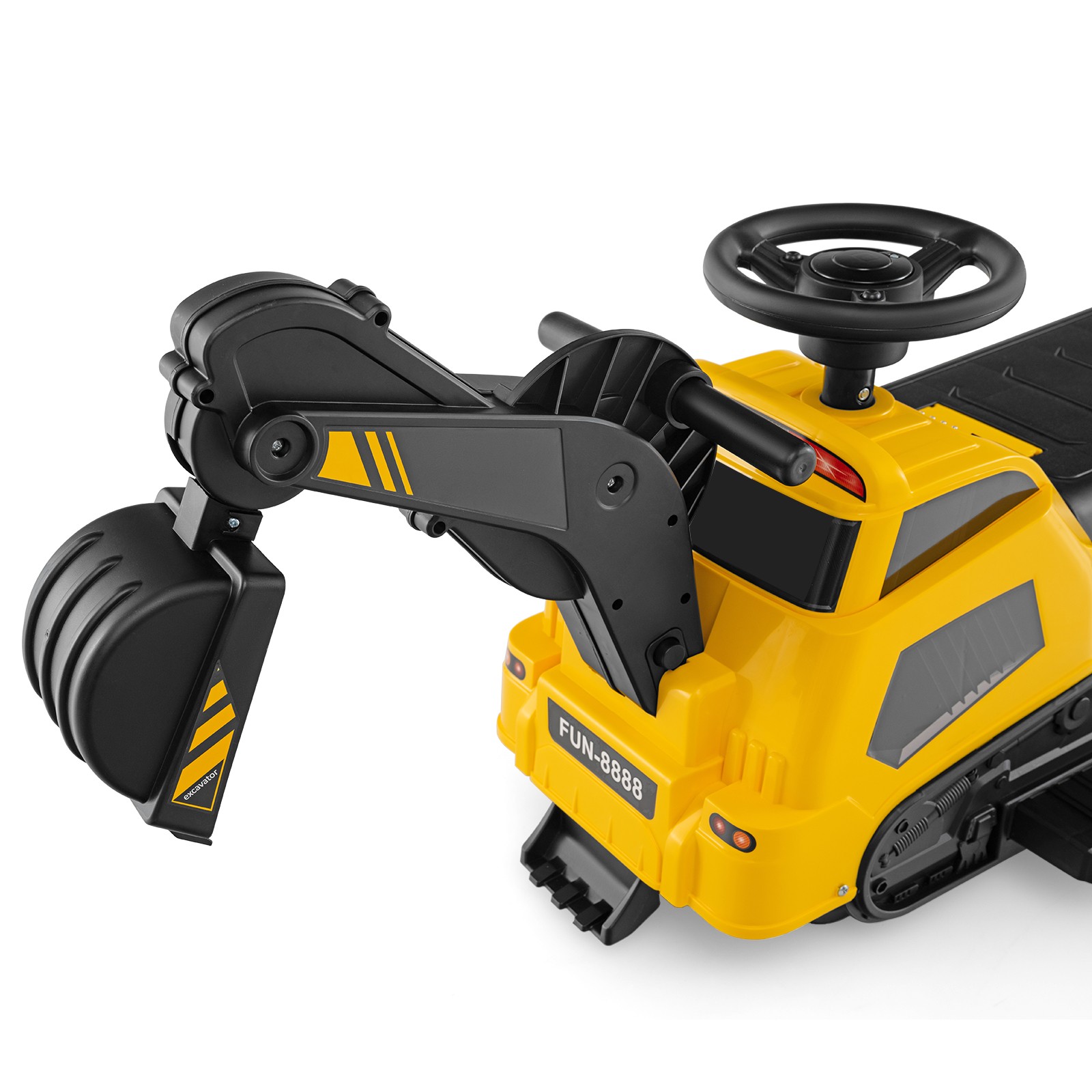 6V Ride on Tractor 3-in-1 Electric Excavator w/ Adjustable Arms Music Yellow Toy