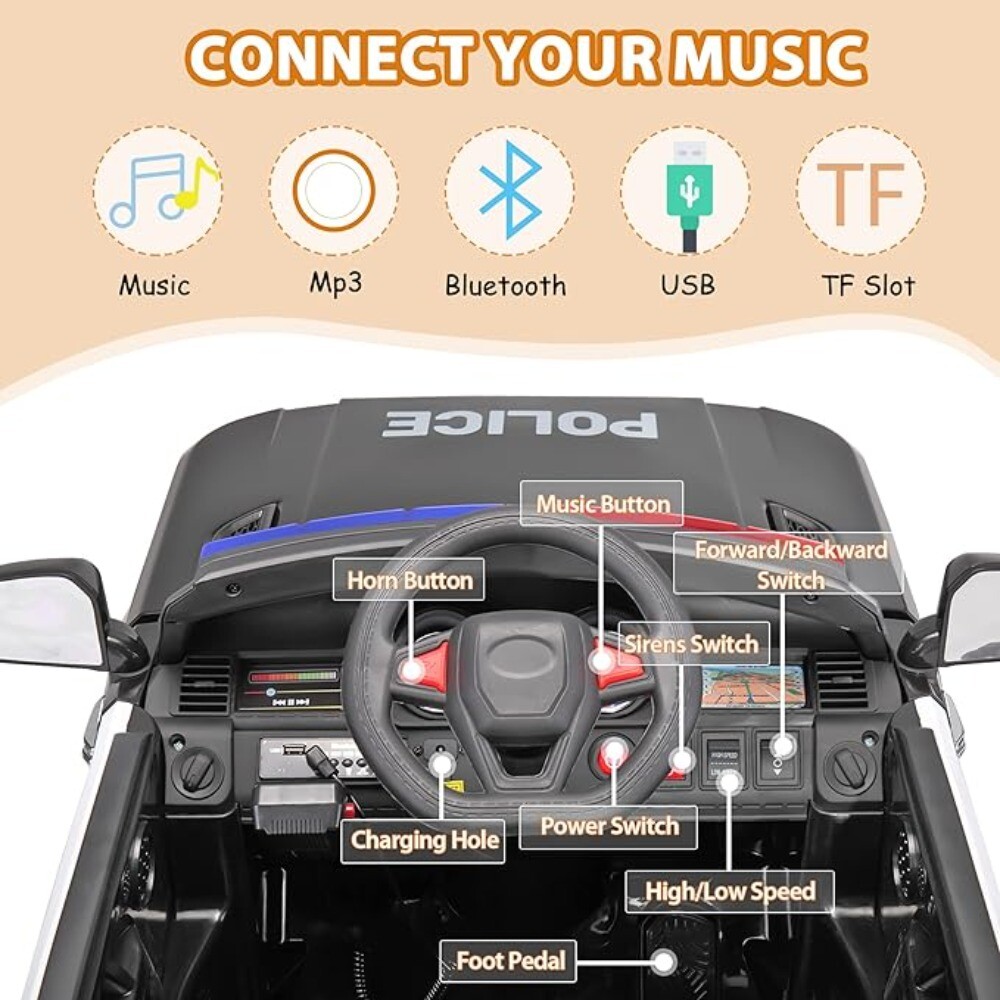 12V Kid Ride on Police Car with Parental Remote Control Battery Powered Electric