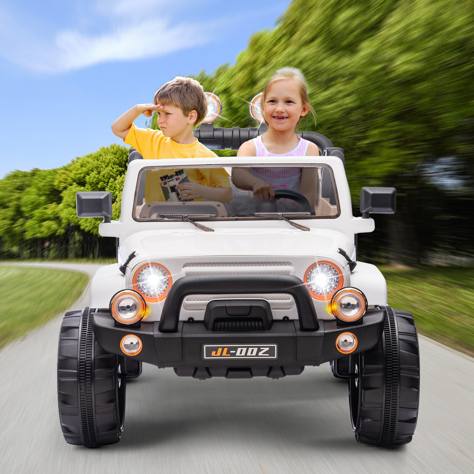White Two Seater 12V Battery Kids Ride On Car Truck with 3 Speeds,LED,MP3,Remote