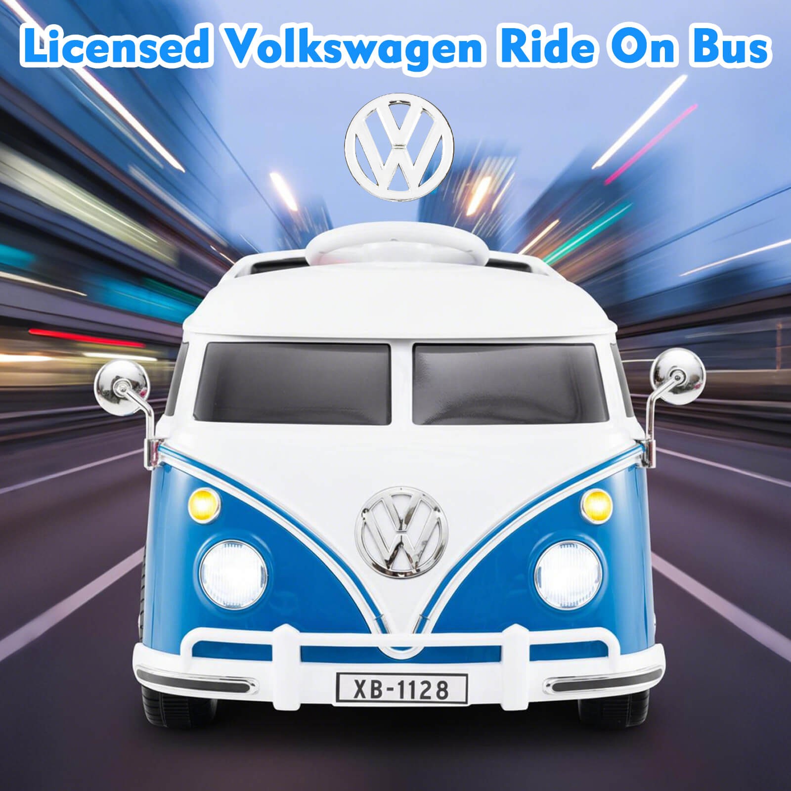Licensed Volkswagen Ride-on Bus w/ Cup Holder, LED Headlights, Music & Horn