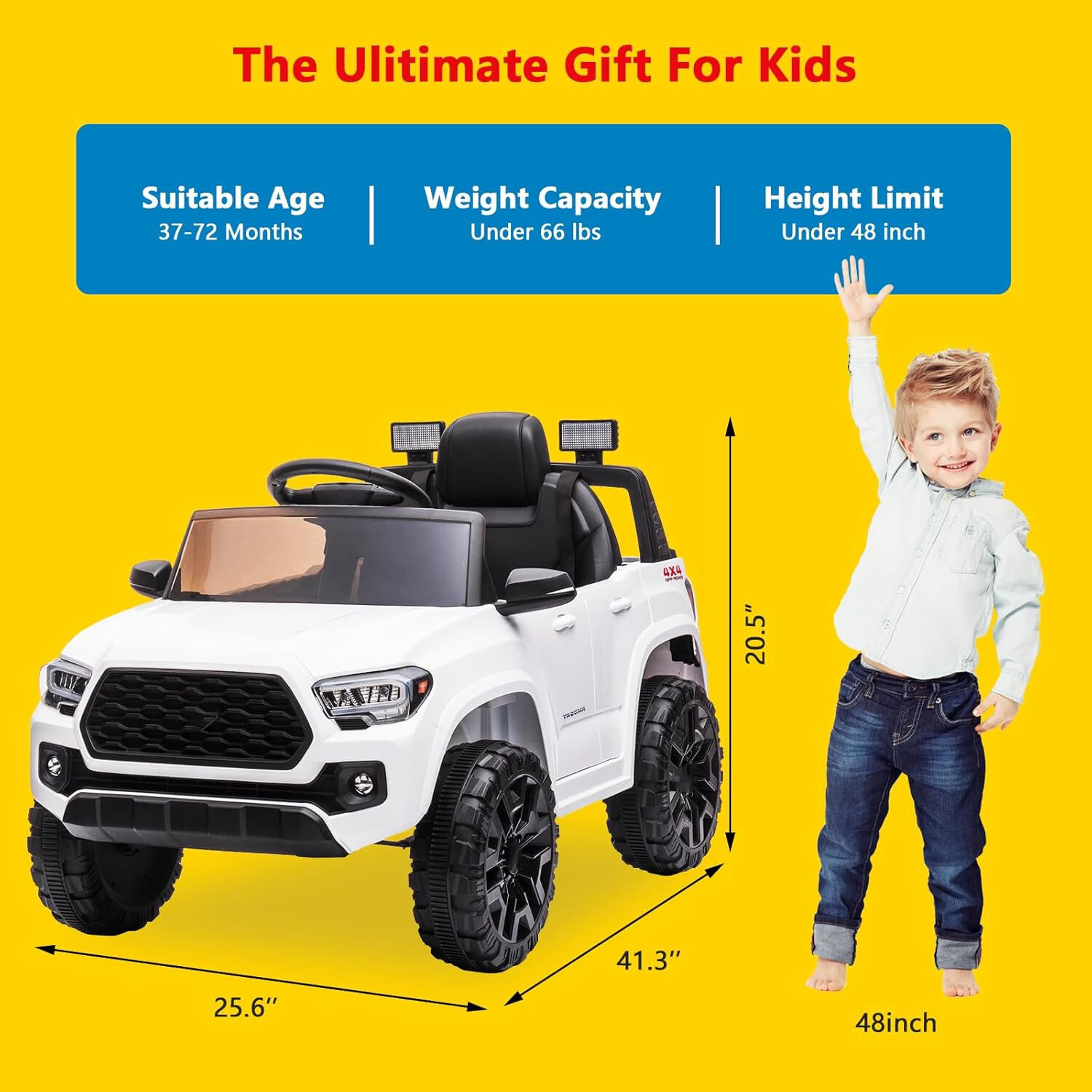 12V Kids Ride-On Car With Parent Remote Control &LED Headlights for 3-6 Year Old