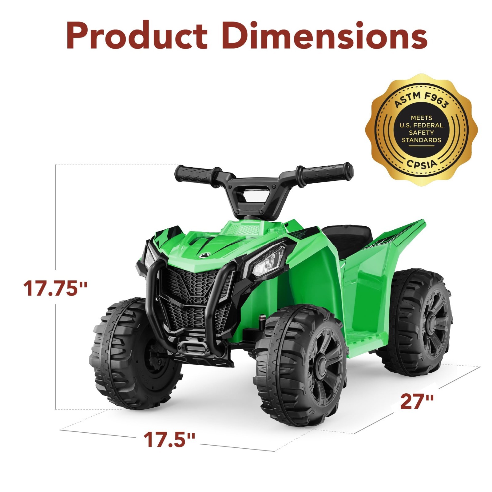 Kids 6V Ride-On ATV Quad 4-Wheeler Toy Car, 1.8MPH, Treaded Tires, Rubber Handle