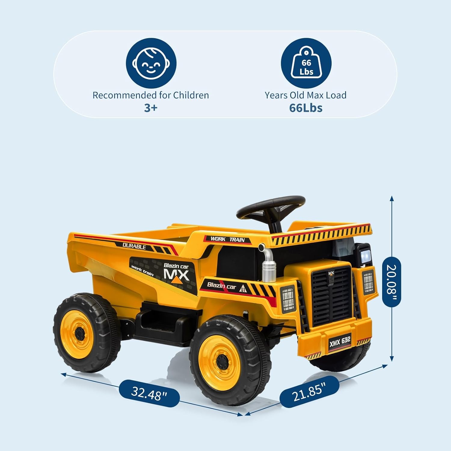12V Kids Ride on Toy Car Dump Truck with Electric Dump Bed Construction Vehicles