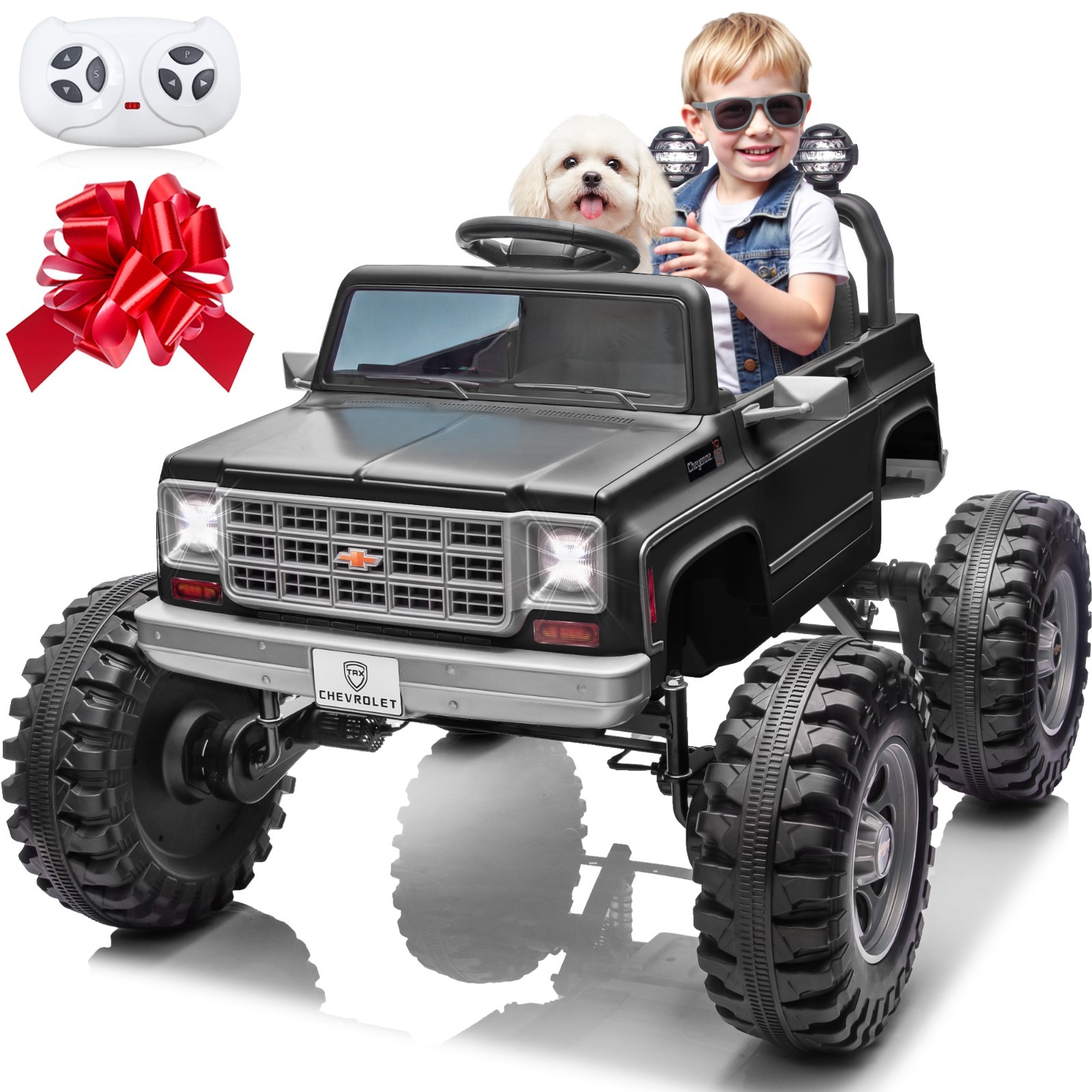 Kids Electric Ride On Truck Chevrolet Cheyenne 24V Remote Bluetooth LED Black
