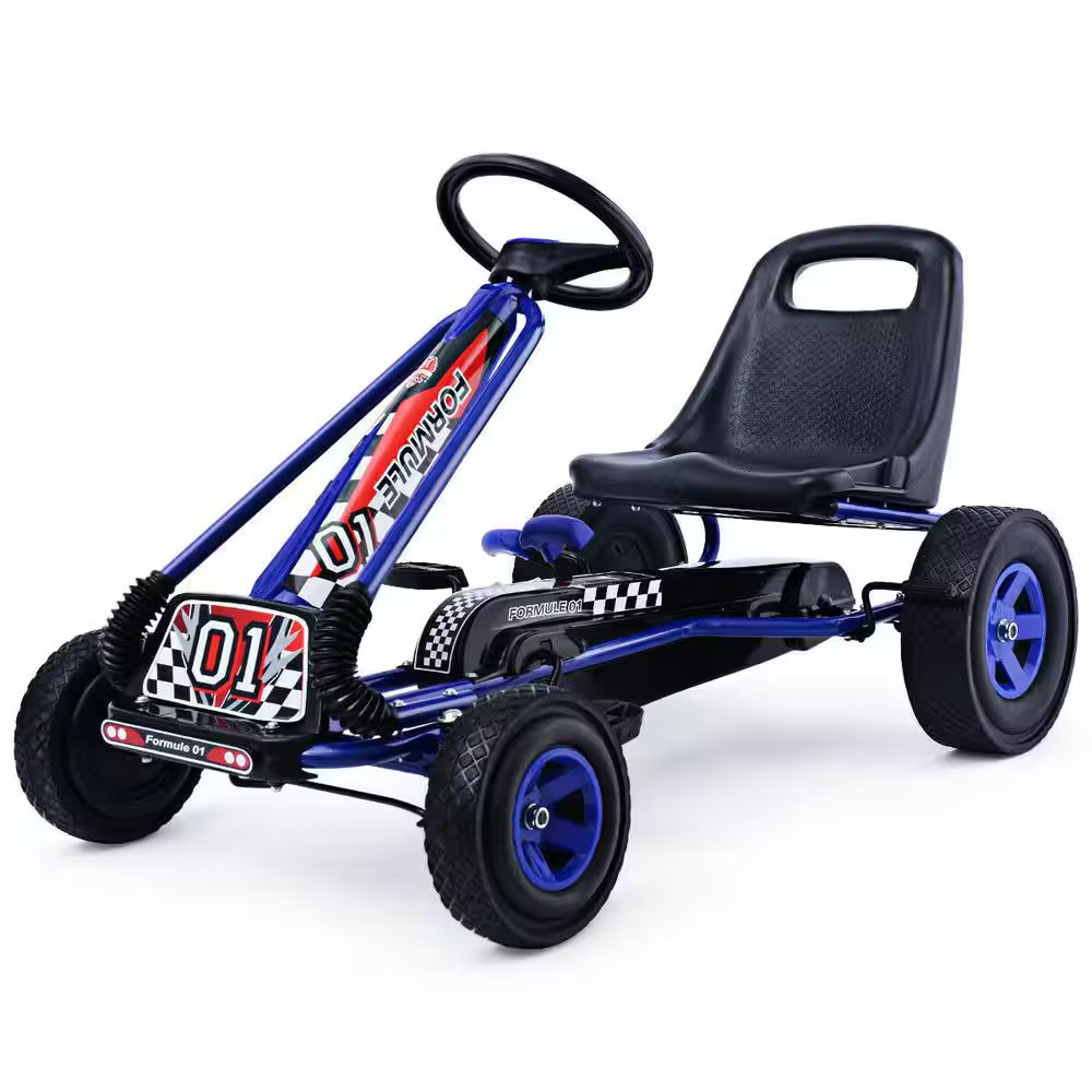 7 In. Kids Ride on Pedal Powered Bike Go Kart Racer Car Outdoor Blue