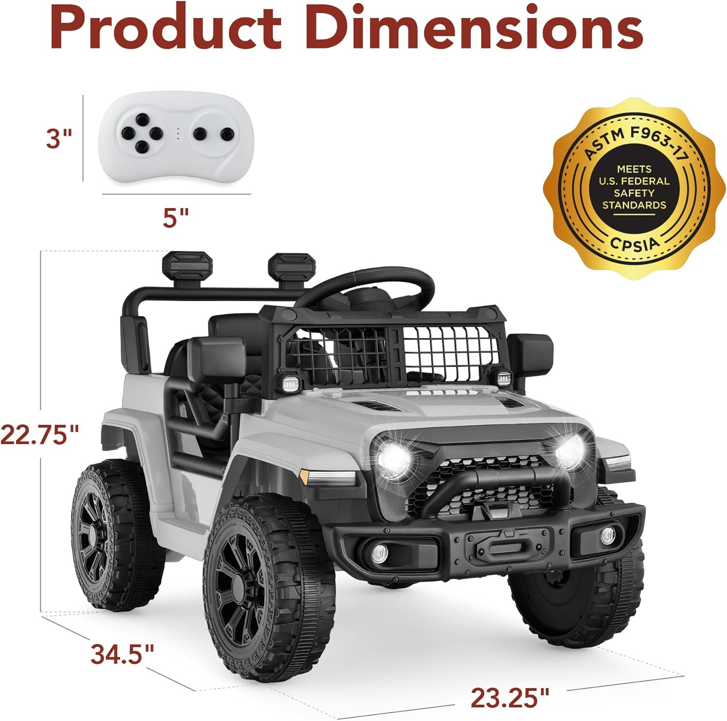 Light Gray 6V Kids Electric Mini Truck with Remote Control & LED Lights