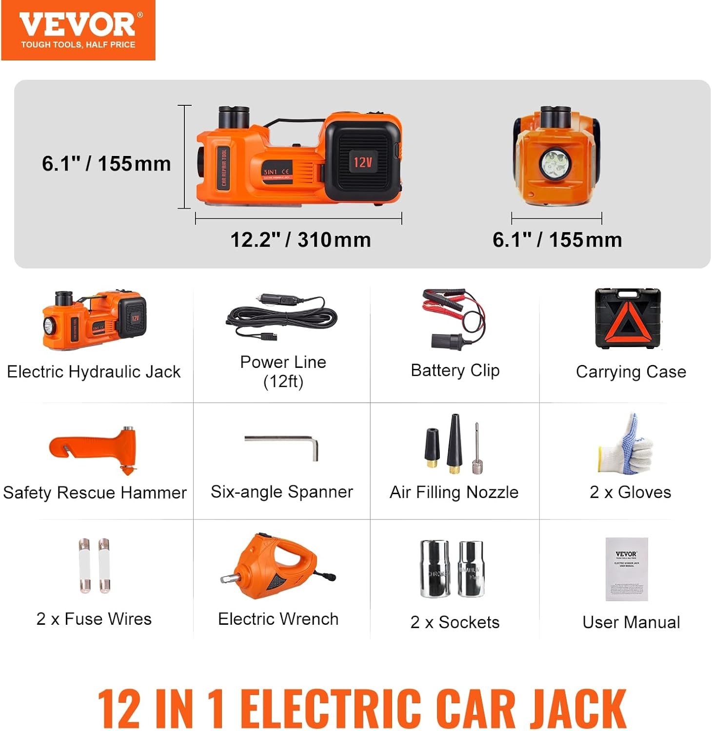 Gato Hidraulico Electrico 12V 5 Toneladas Elevador Hidráulico Para Carro Autos