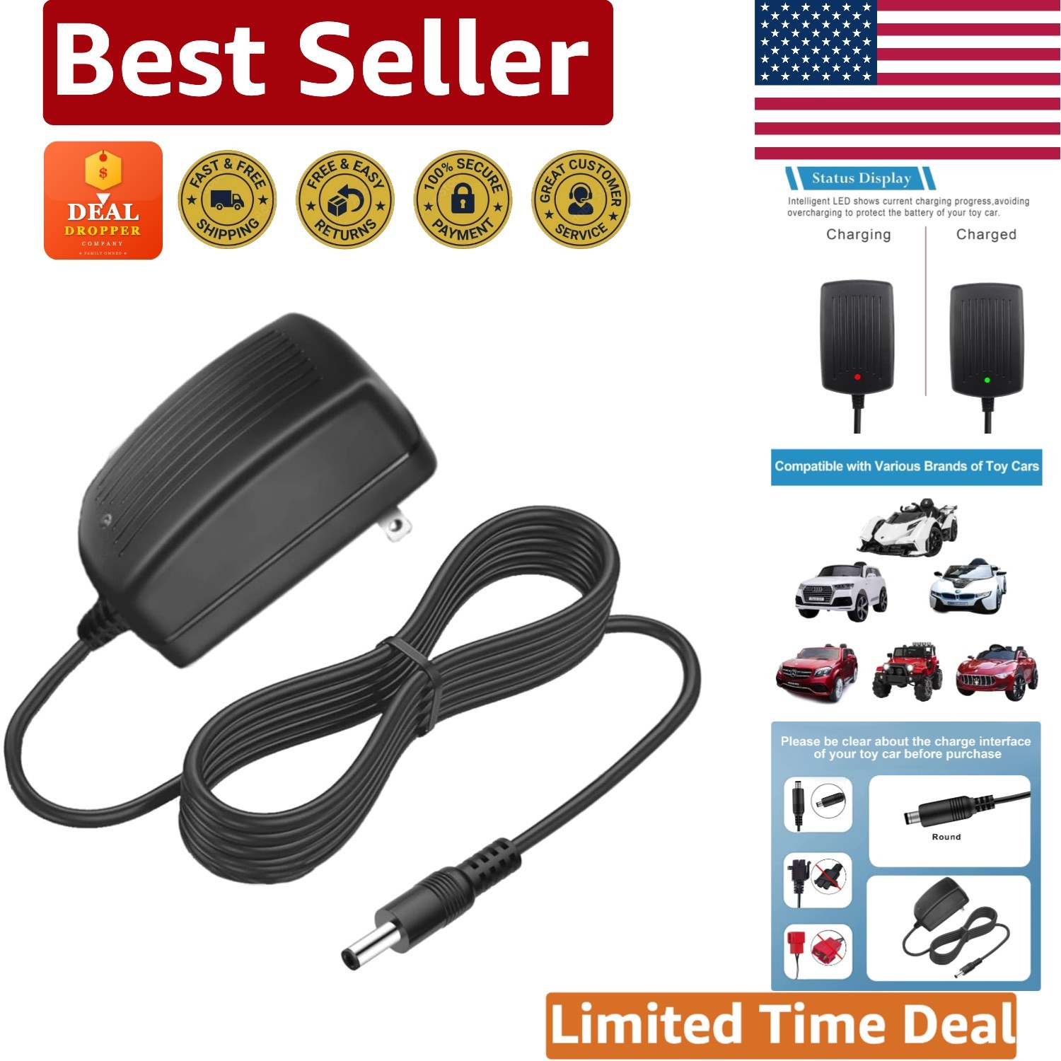 Lightweight 12Volt Charger for Electric Ride-On Cars – Short Circuit Protection