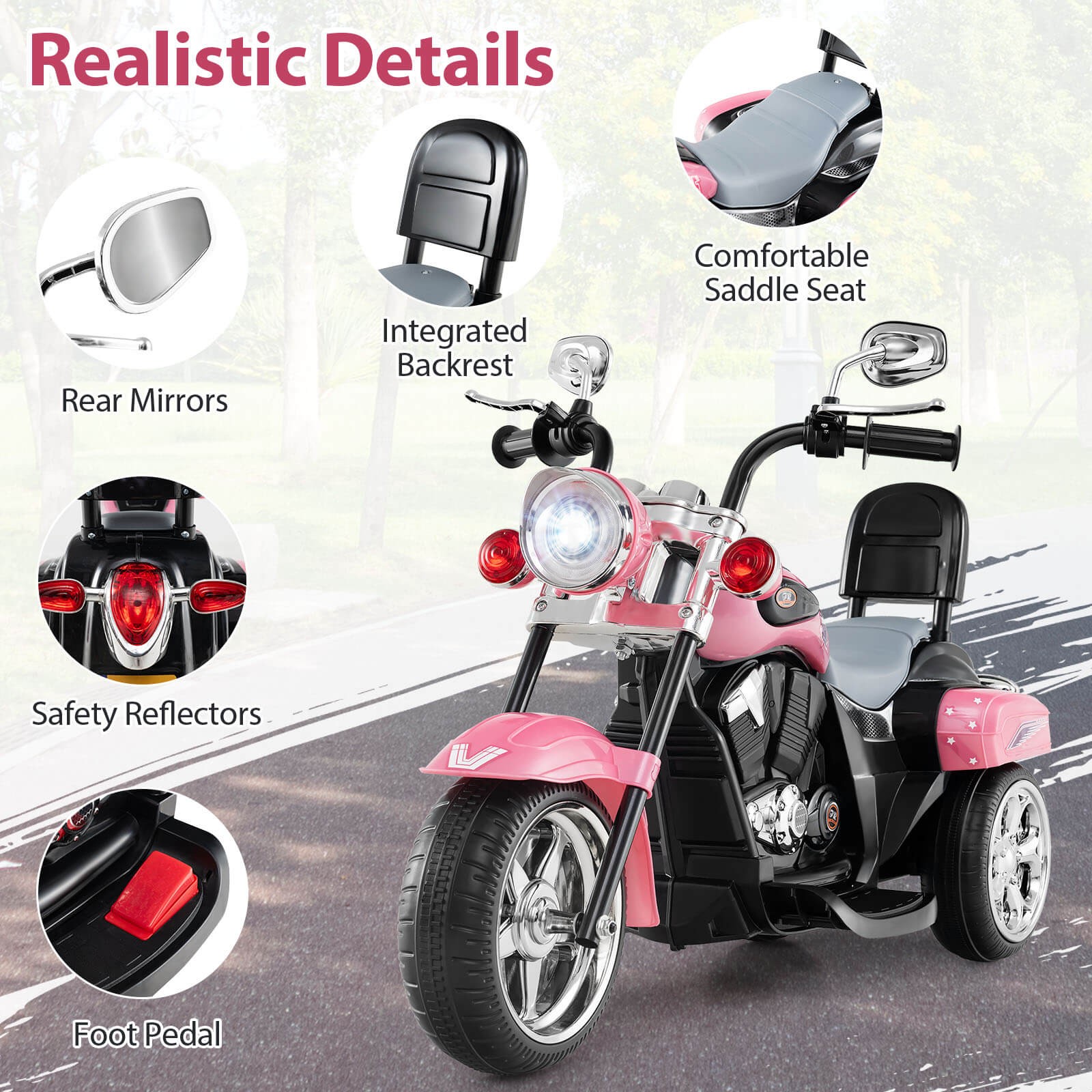 6V Kids Ride On Chopper Motorcycle 3 Wheel Trike with Headlight and Horn