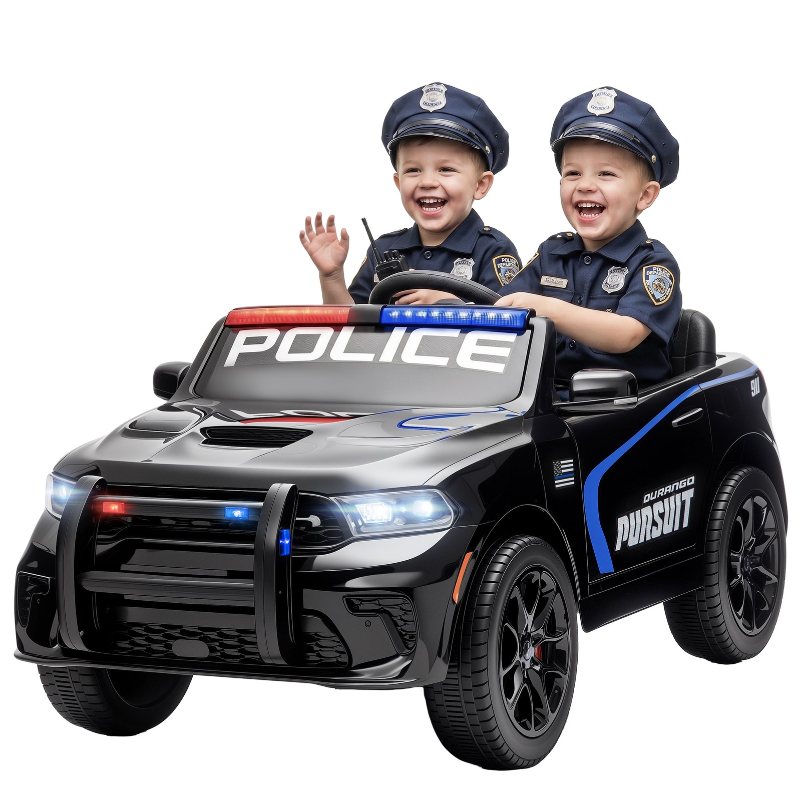 Qaba 12V Licensed Dodge Ride On Police Car with 2 Seater for Age 3-6, Black