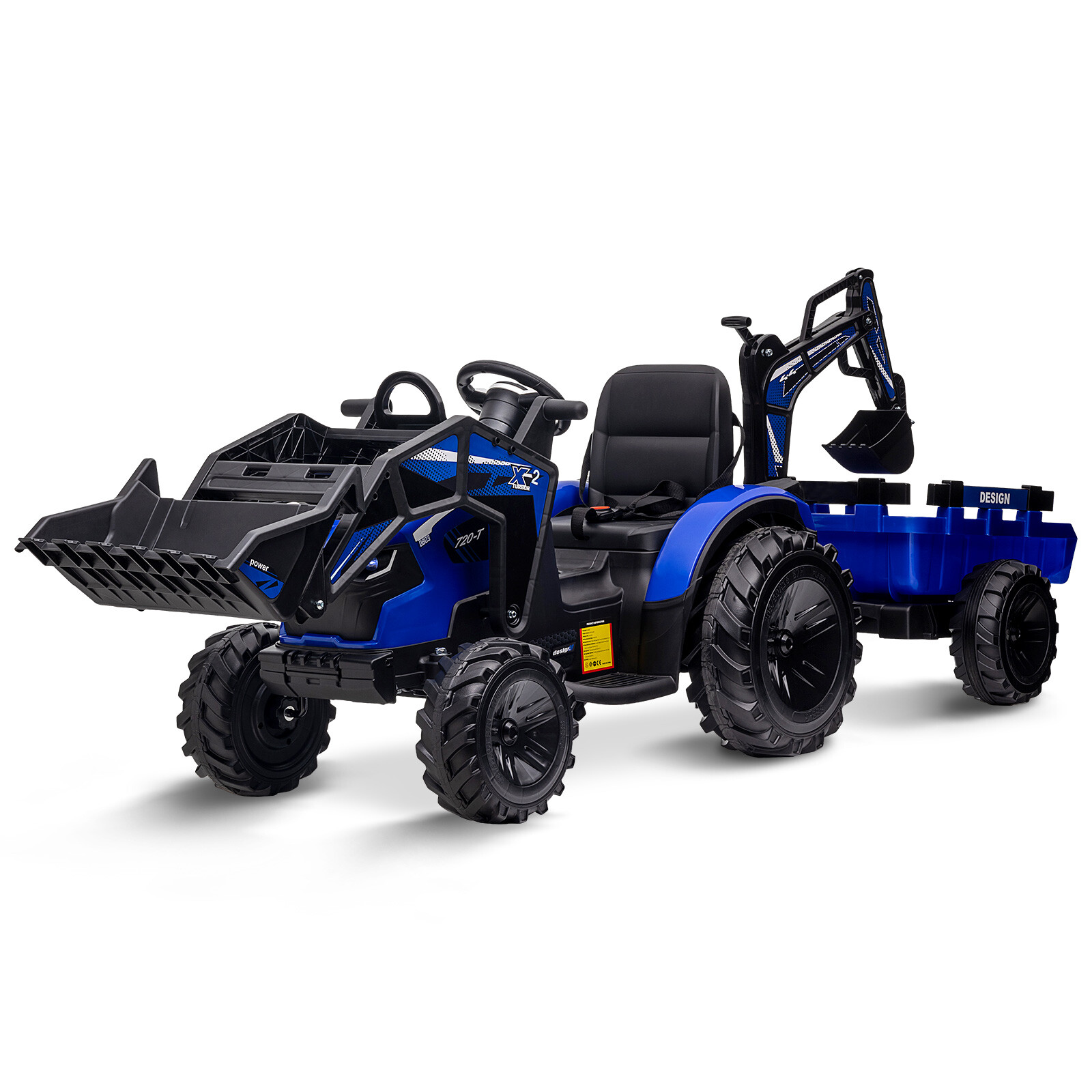 24V Electric Vehicles w/Trailer 3 in 1 Kids Ride On Tractor, Bulldozer & Excavat