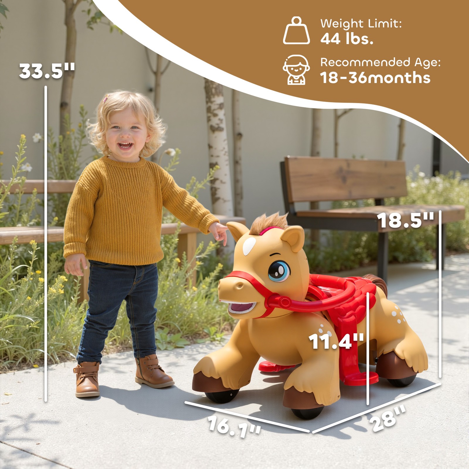 12V Ride On Horse Toy, Battery Powered Ride on Toy with Animal Sound, Brown