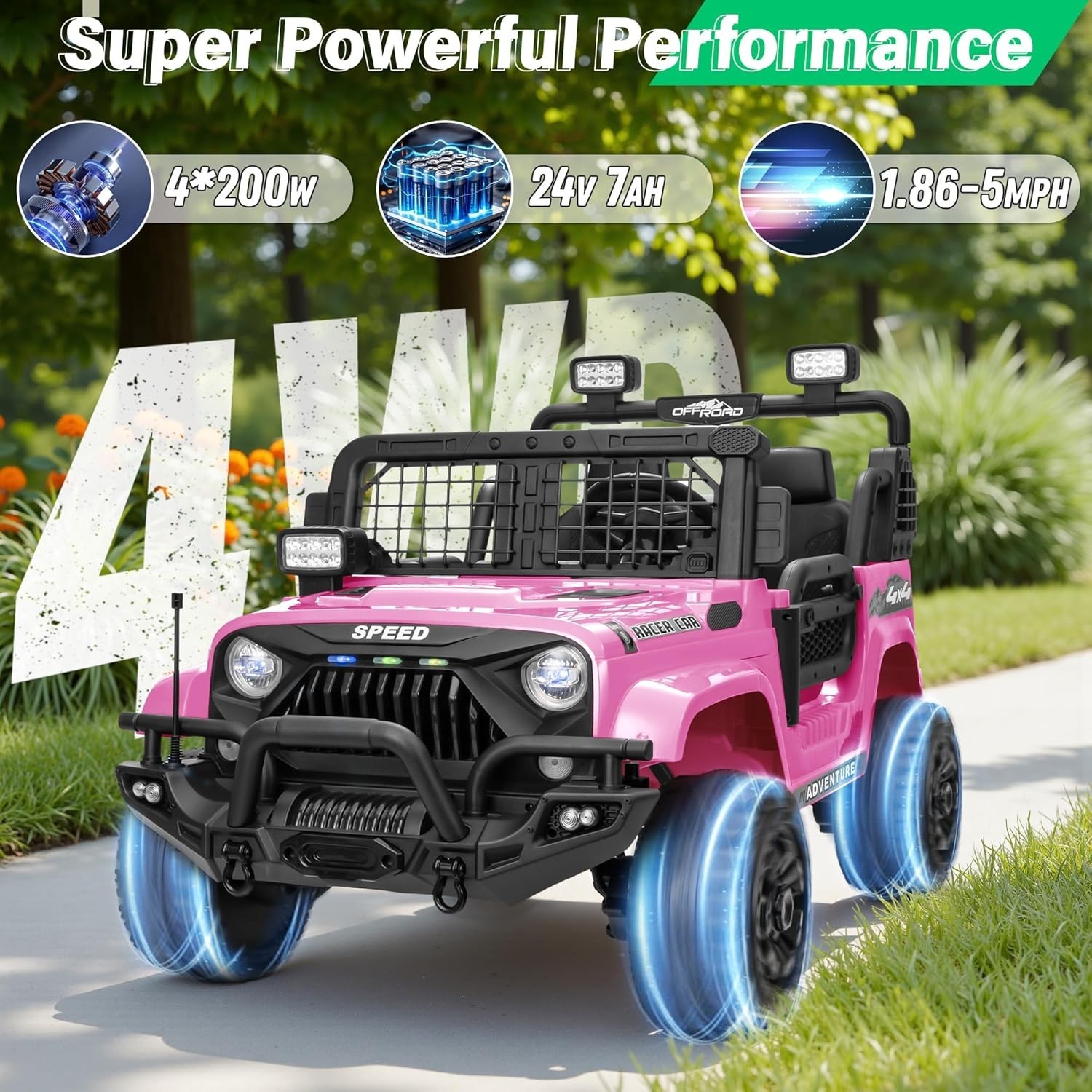 24V 4WD 2-Seater Ride On Truck 800W 9AH RC Bluetooth 3-Speed 4-Wheel Suspension
