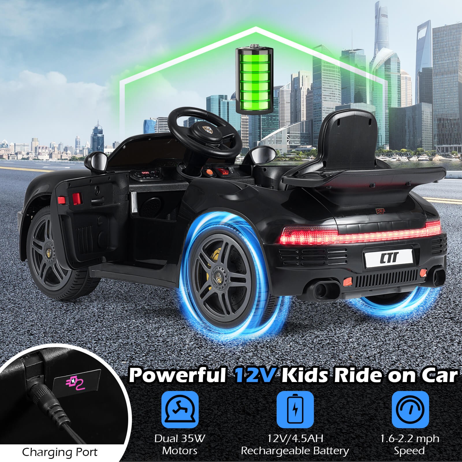 12V Licensed RUF CTR Kids’ Electric Vehicle w/Remote Control, LED Lights, Music