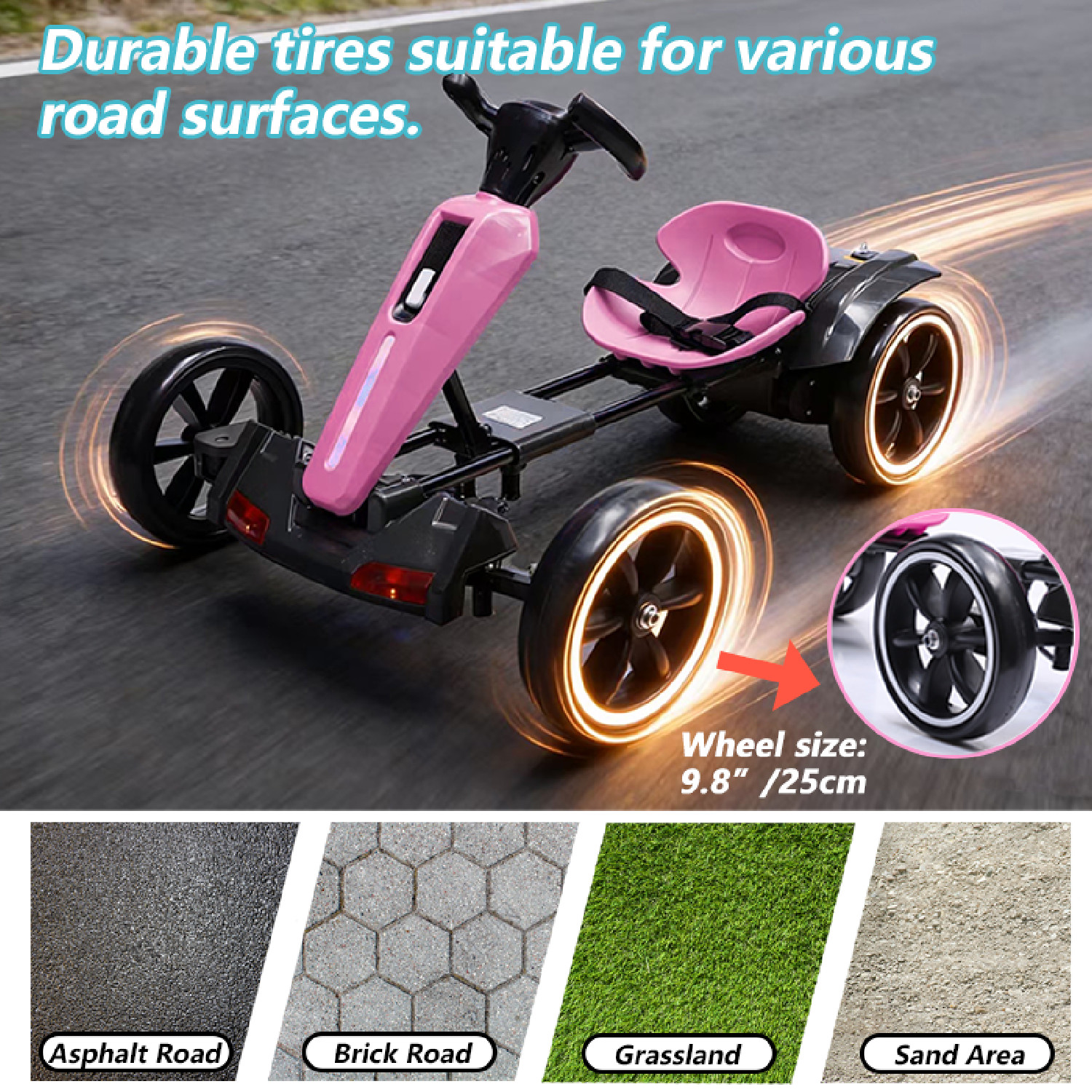 12V Electric Kids Pedal Go Kart Adjustable Seat Ride On Toy 3-6 Years Magenta