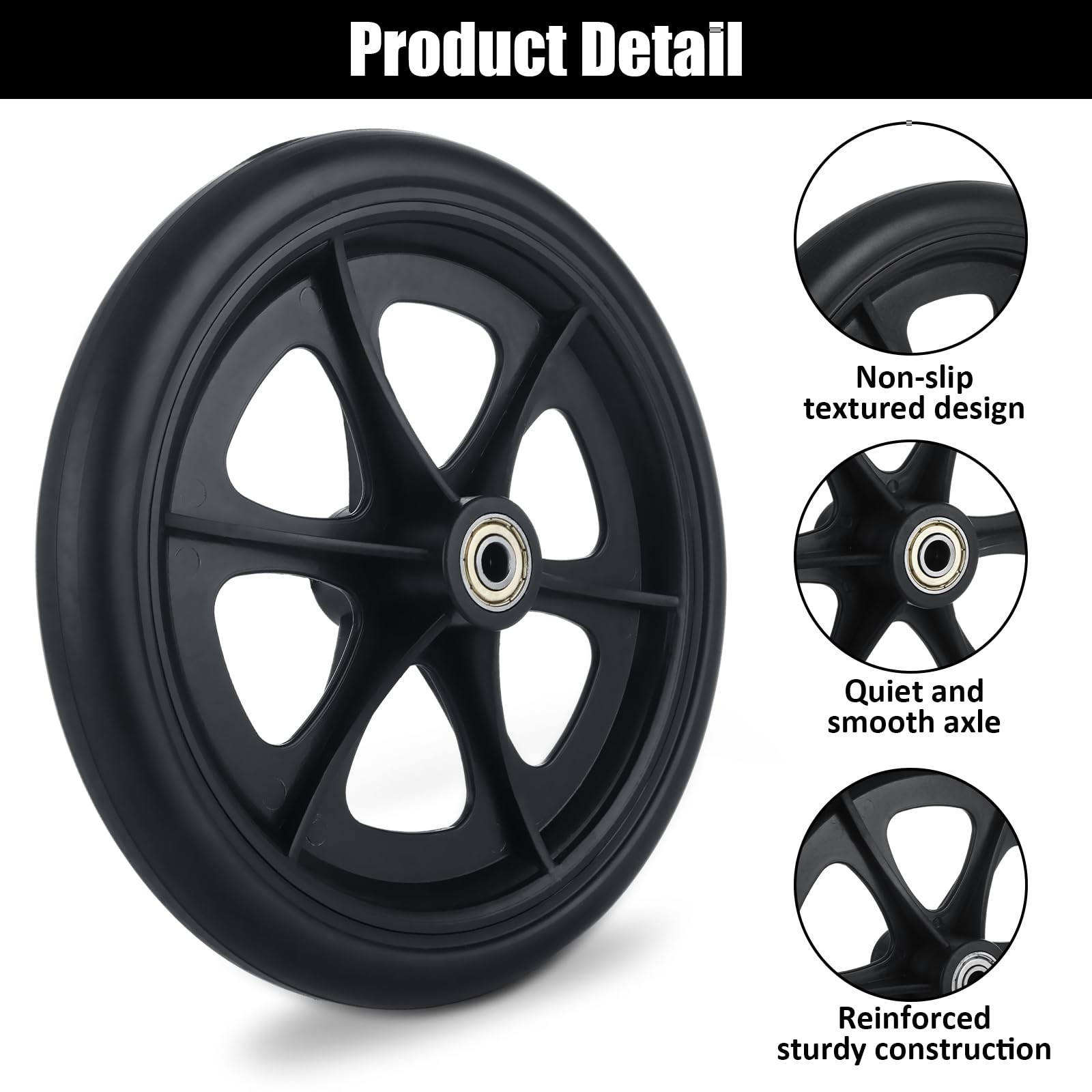 2 Pcs Walker Wheels Replacement 8 Inch Solid Wheelchair Front Wheels, Anti-Sl…