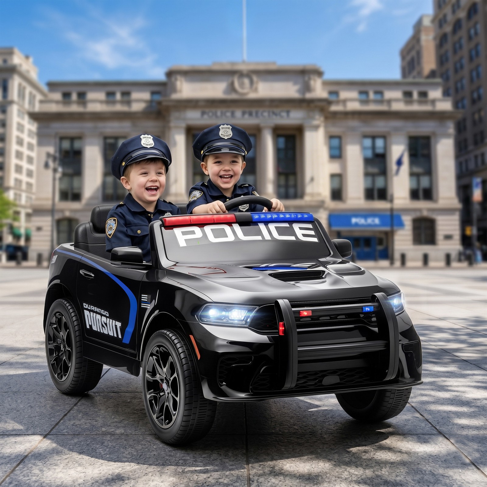 Qaba 12V Licensed Dodge Ride On Police Car with 2 Seater for Age 3-6, Black