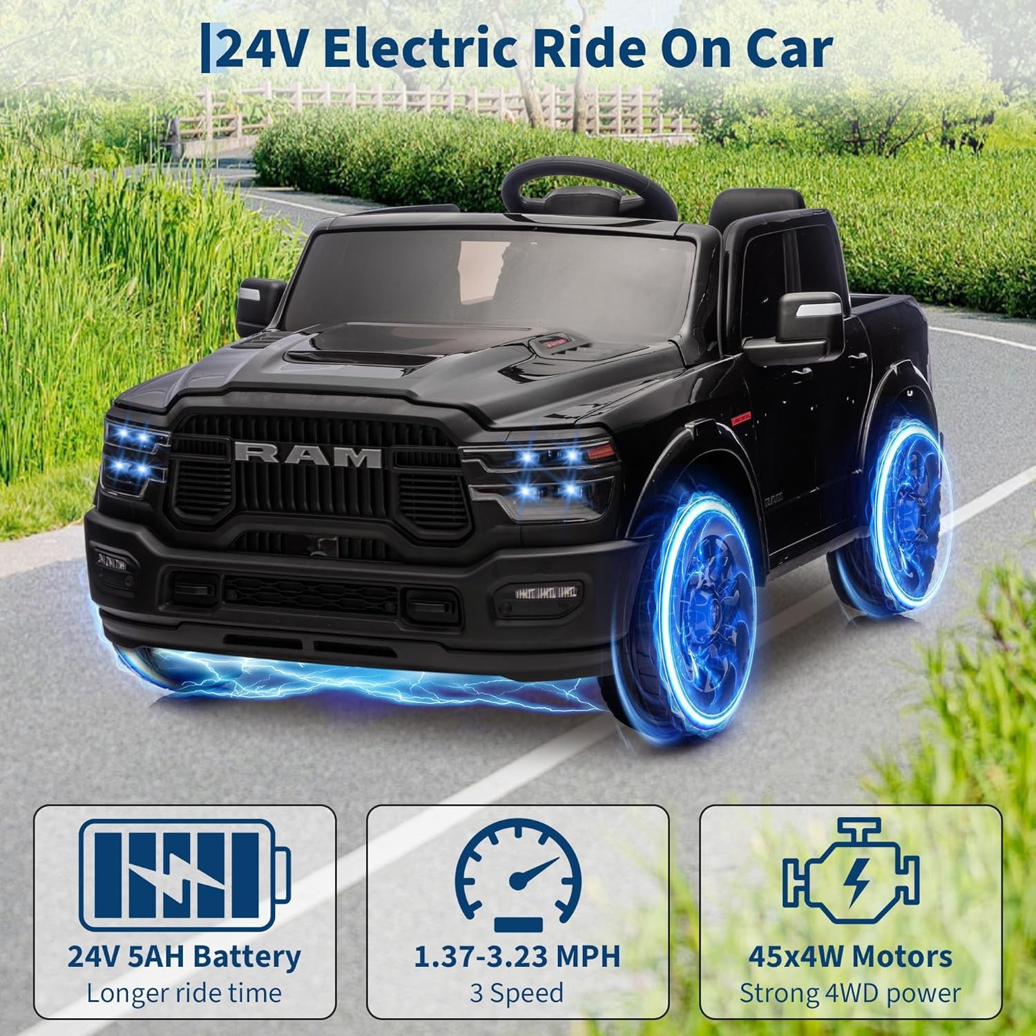 2 Seater Electric Car for Kids 24V Ride on Truck Toys Licensed RAM 2500 for Kids