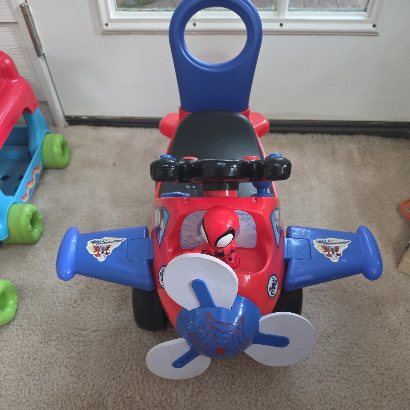 Kids Ride On Toy Car Spider-Man Airplane Sounds Light-Up Spinning Propeller