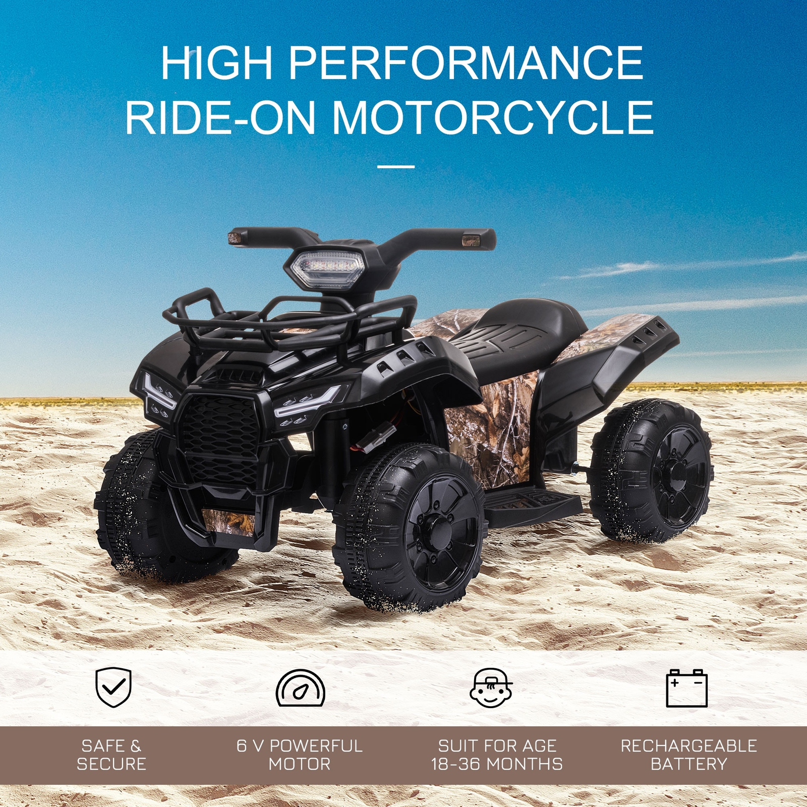 Kids 6V Battery Powered Ride On Car Quad Four Wheeler ATV Toy w/ LED Headlights