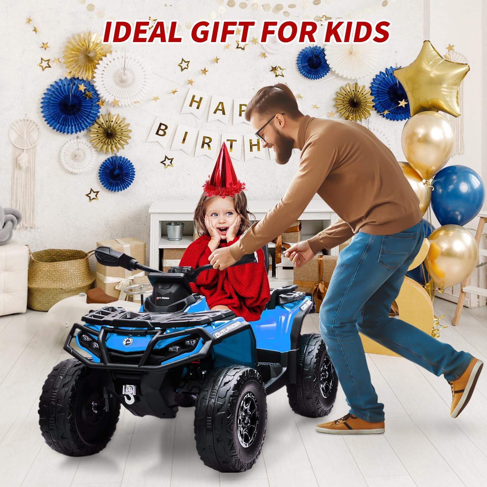 24V Kids Ride On Car Electric ATV Toy Car 2 Seaters LED Light For Christmas Gift
