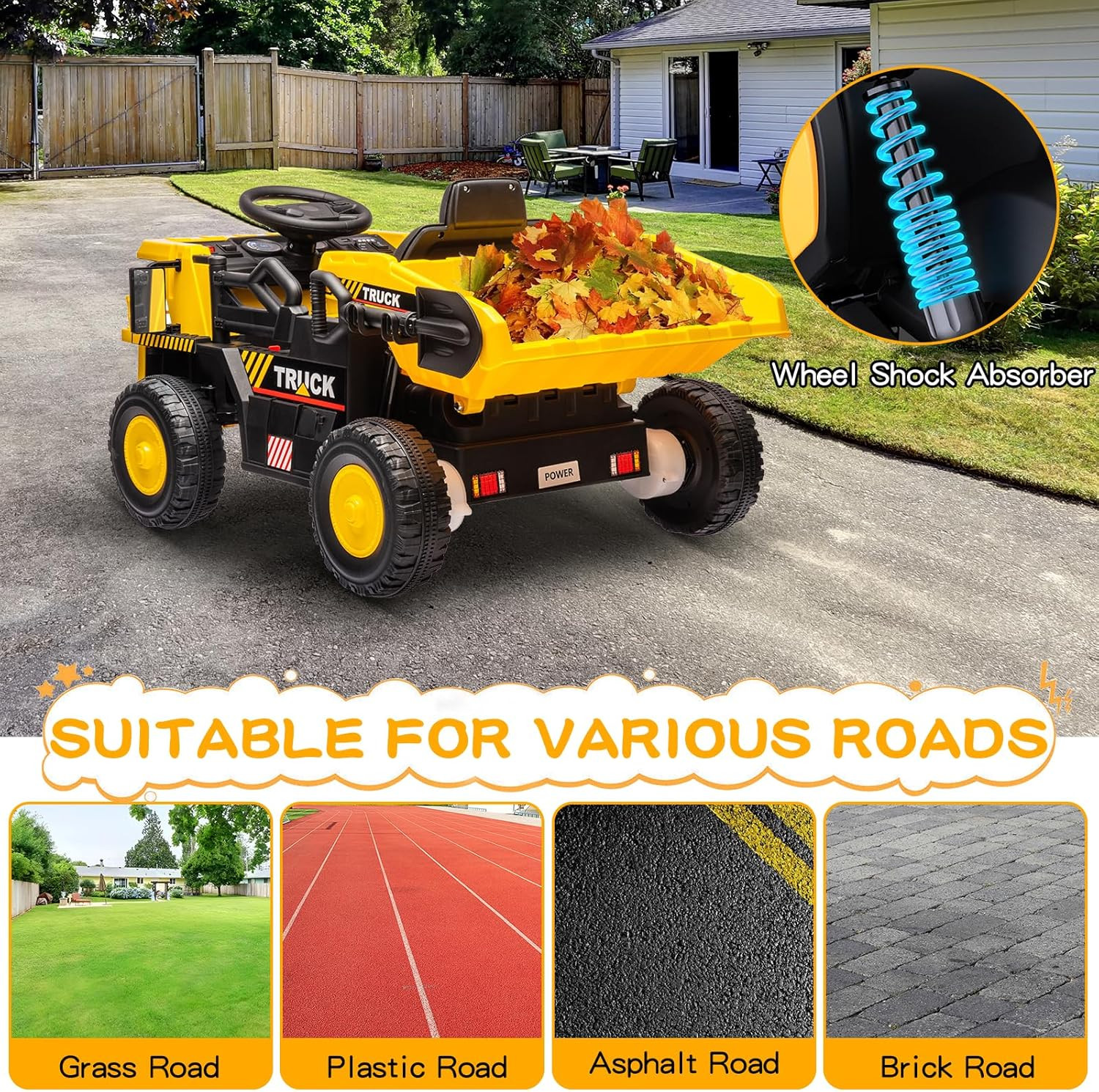 Ride on Dump Truck, 12V Ride on Construction Car for Kids with Remote Control,El