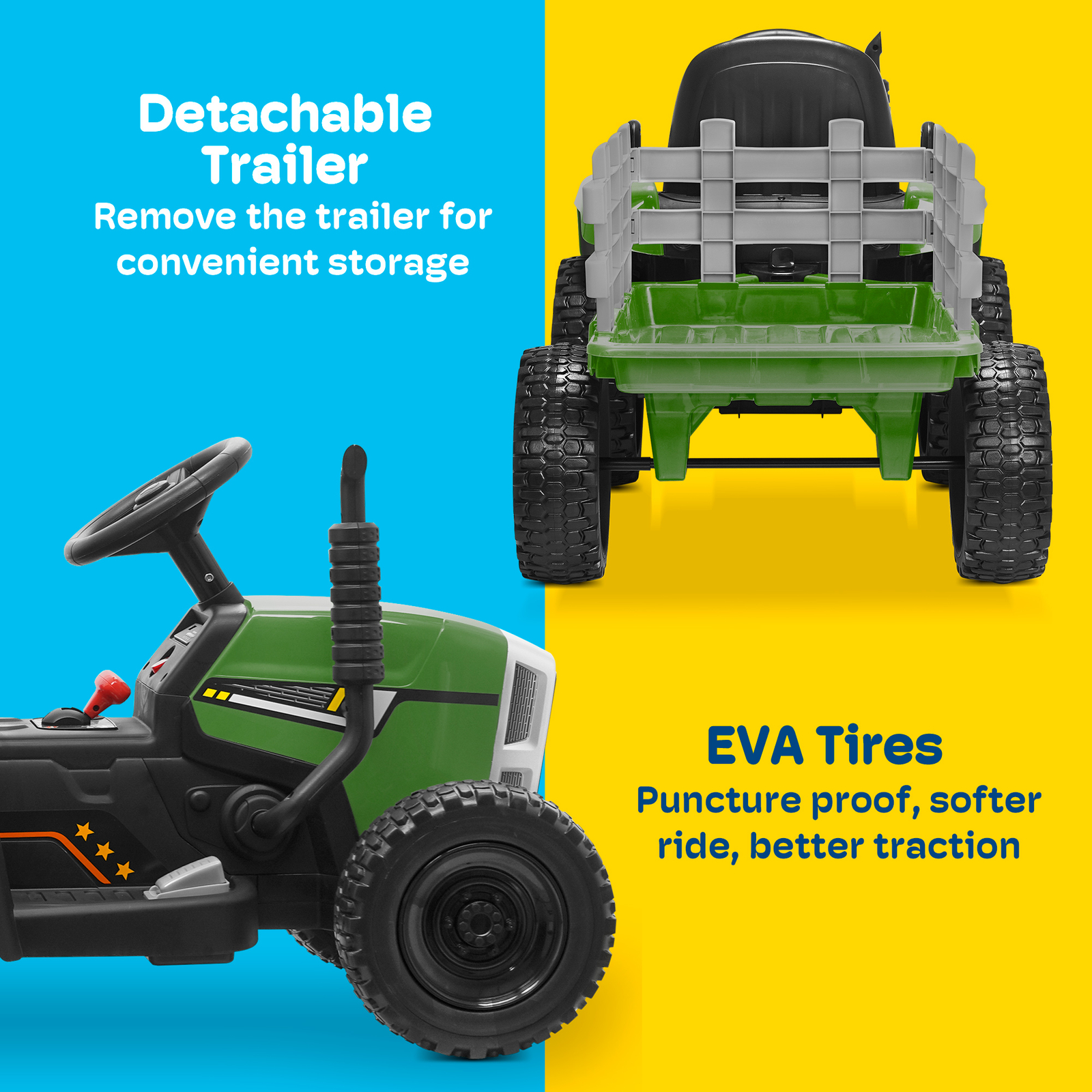 Kidzone 12V 7AH Kids Ride On Electric Tractor W/Trailer LED, Bluetooth