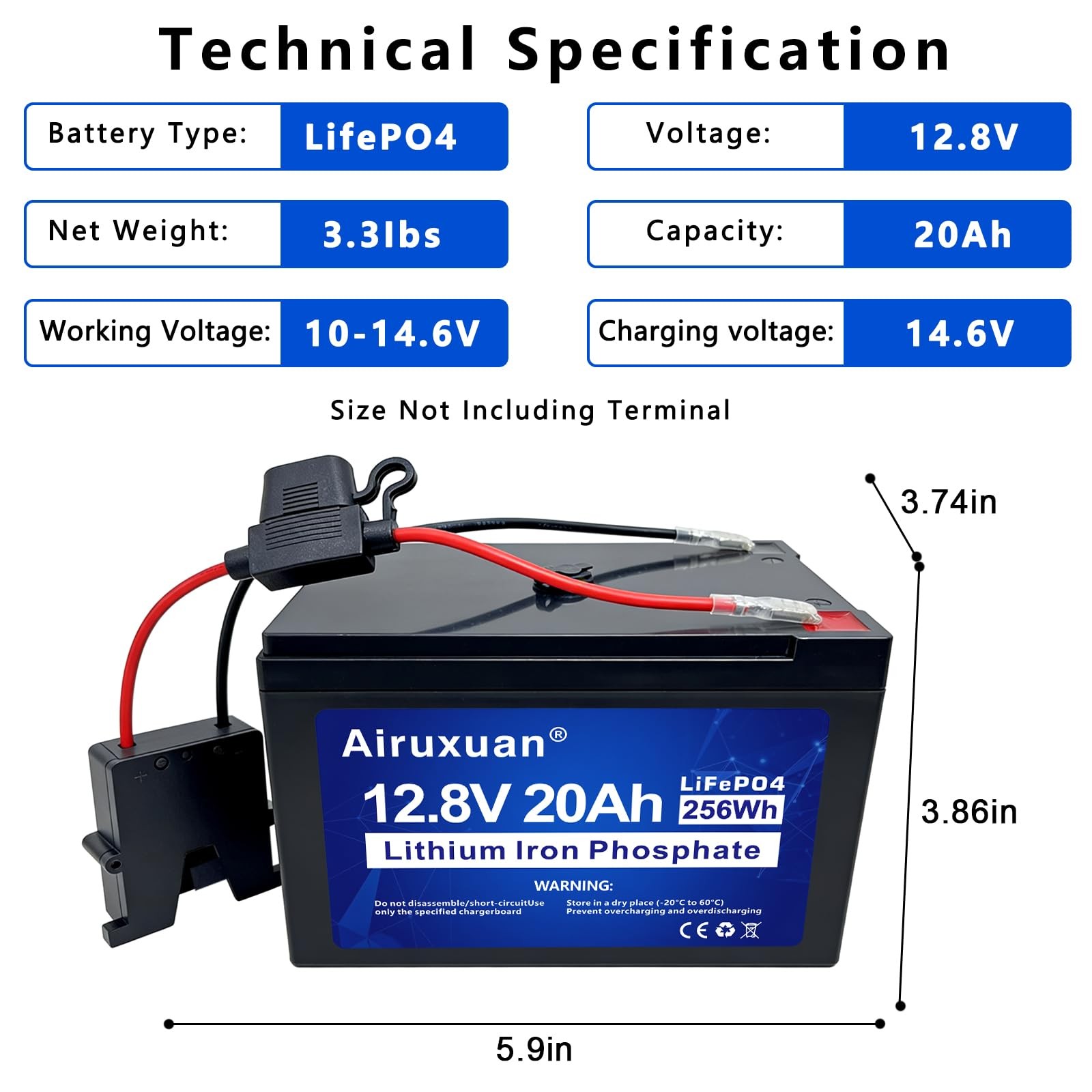 12V 20Ah LiFePO4 Battery, 2000+ Deep Cycle Rechargeable Battery with Built-in…