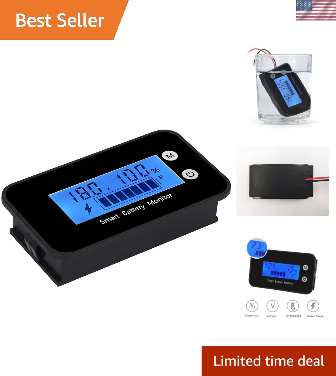 Waterproof Battery Monitor12v 24v 36v 48v 60v 72v ,Car Motorcycle Golf cart B…