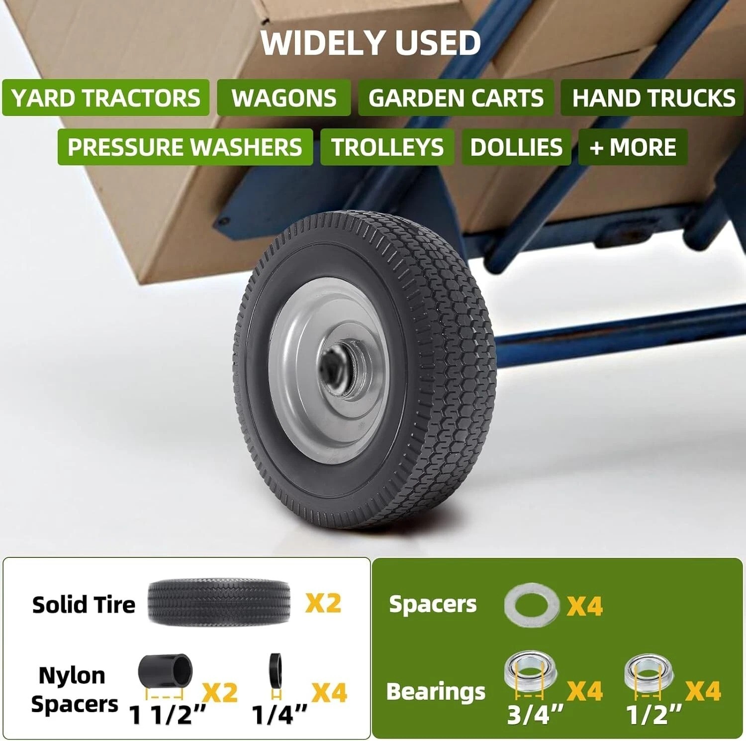 2-Pack 10-Inch Flat-Free Tire Replacement for Hand Trucks & Utility Equipment