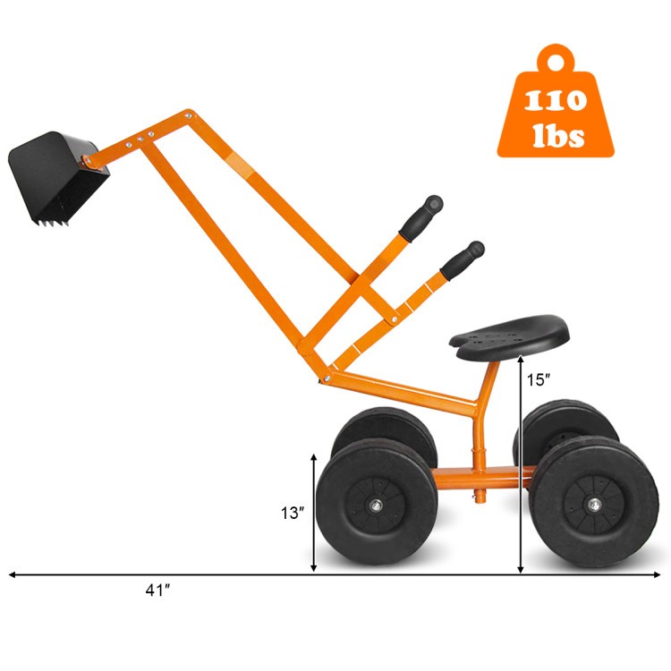 Ride-On Sand Digger Excavator for Kids 4-12, Metal Frame, 360° Seat, All-Season