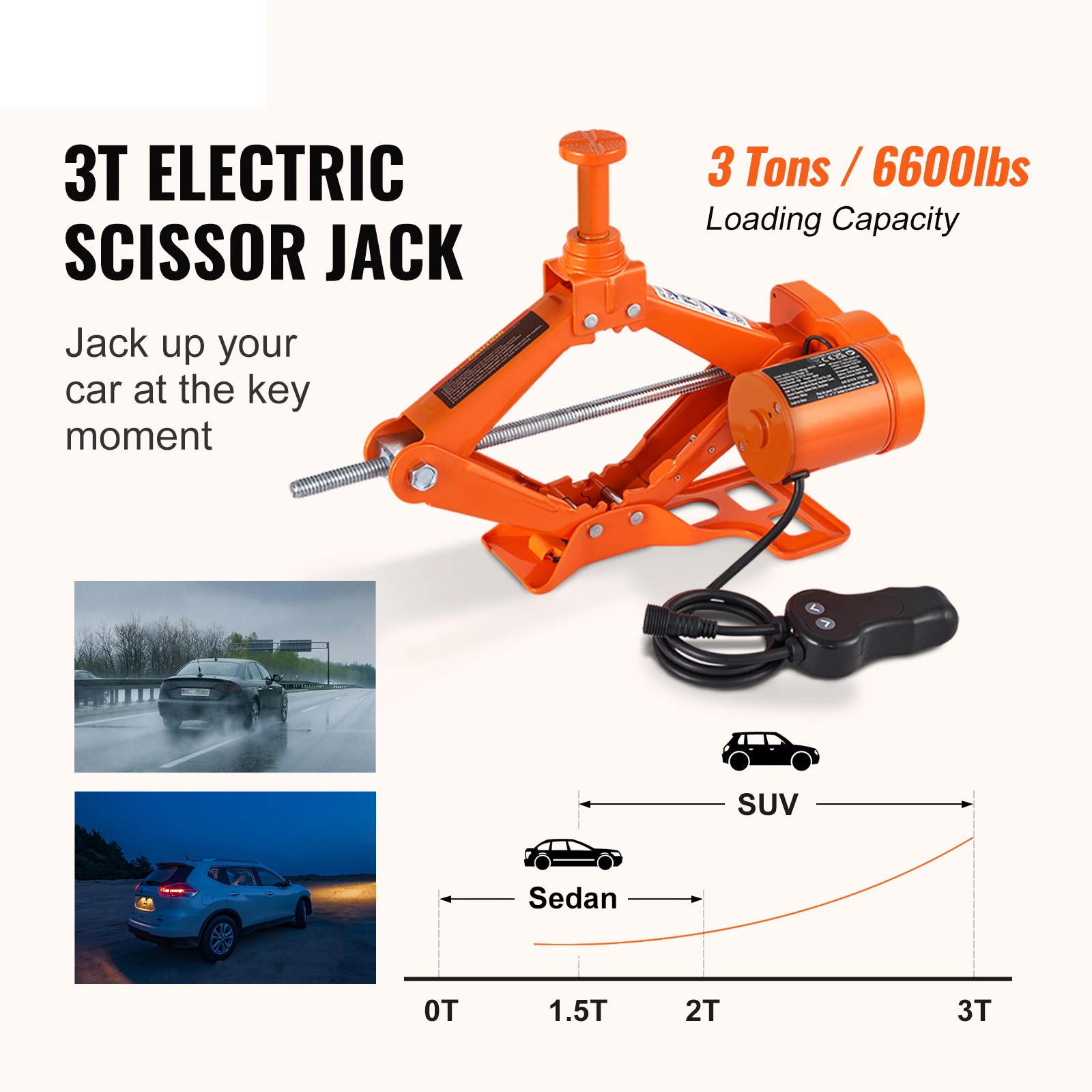 SucceBuy Electric Car Jack 3 Ton/6600lbs 12V Electric Scissor Jack Portable Car