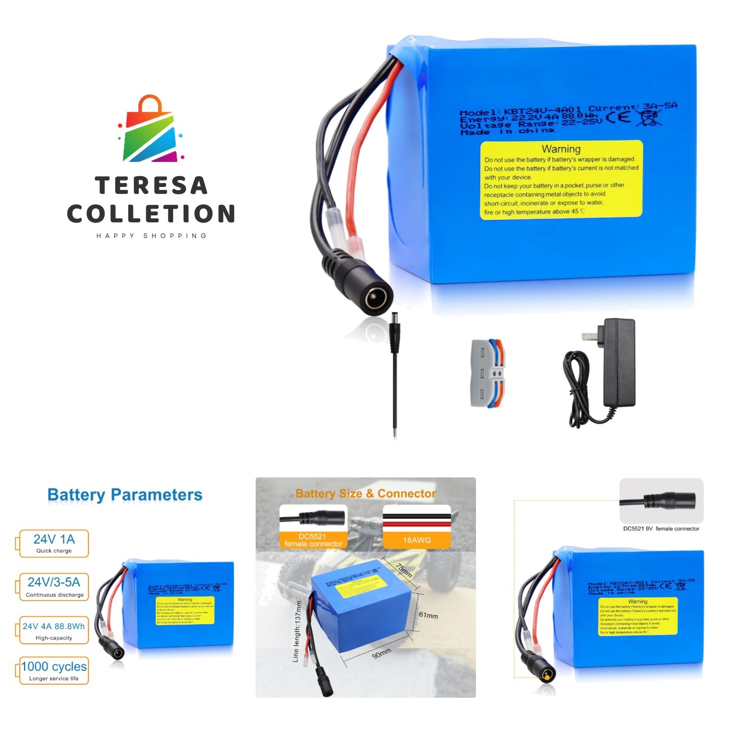 24V 4Ah Lithium-Ion Battery for Kids Ride-Ons with Fast Charger Included