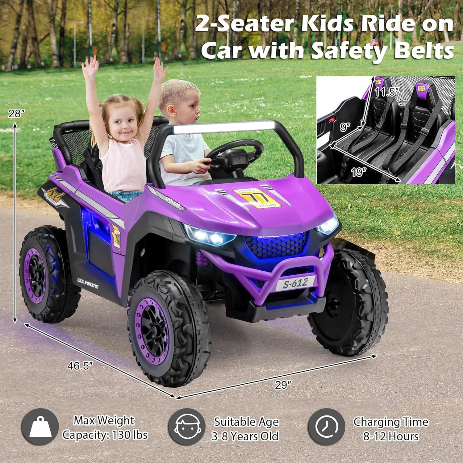 2 Seater Ride on Car for Kids, 12V UTV Kids’ Electric Vehicles with Remote Contr