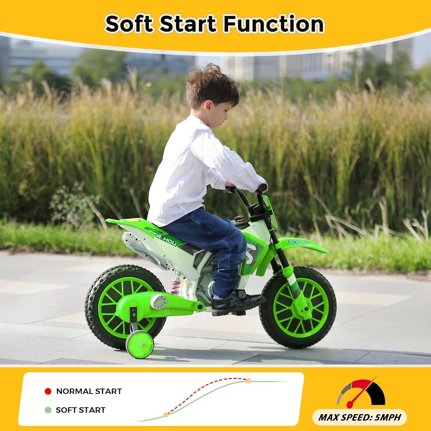 TOBBI 12V Electric Motorcycle for Kids, Motorized Vehicles w/ Training Wheels