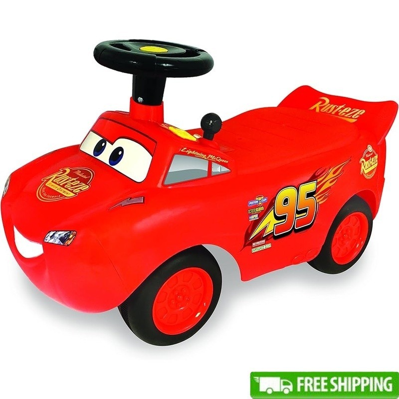 McQueen Ride-On Toy W/ Engine Sounds Flashing Lights Safe Fun For Beginners New