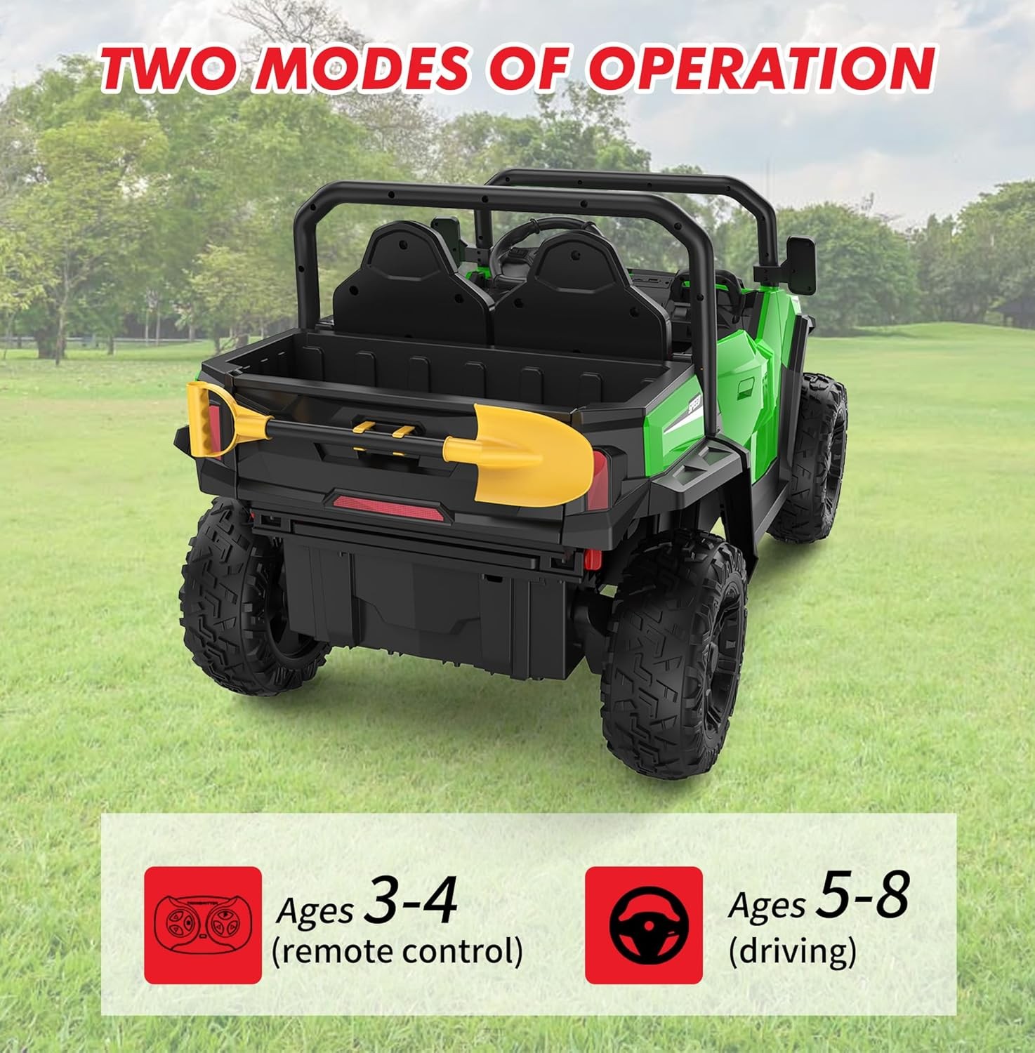 Green 24V 4WD Kids Dump Truck W/ Remote Control & Electric Dump Bed, for Age 4-8
