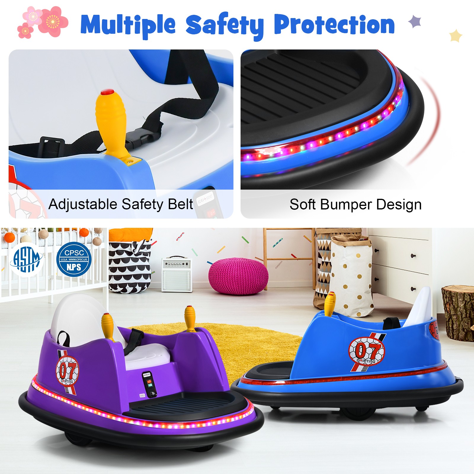 12V Vehicle 360° Spin Race Toy Kids Ride On Bumper Car w/ Remote Control Blue