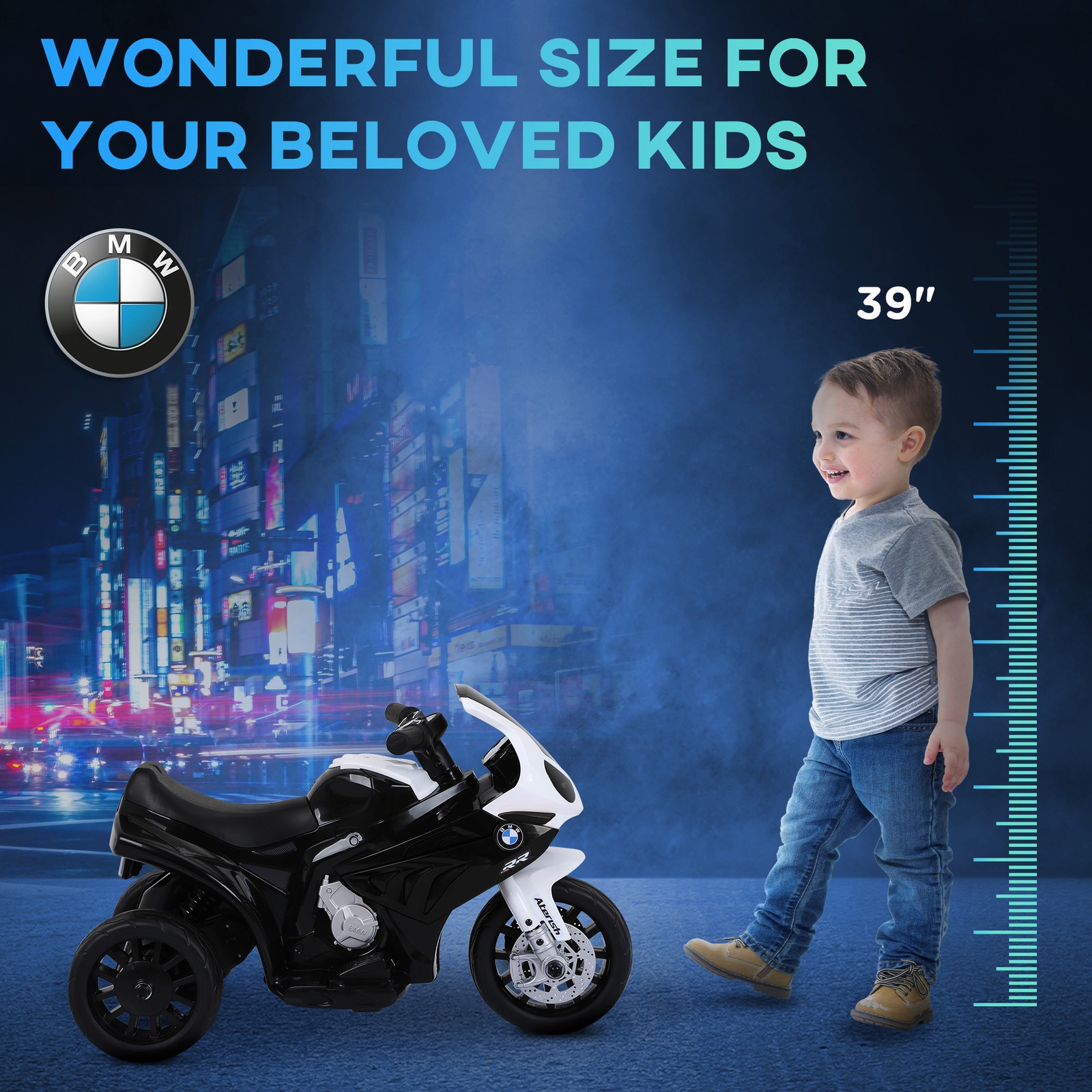 6V Kids Motorcycle Licensed BMW with Headlight, Music, Black