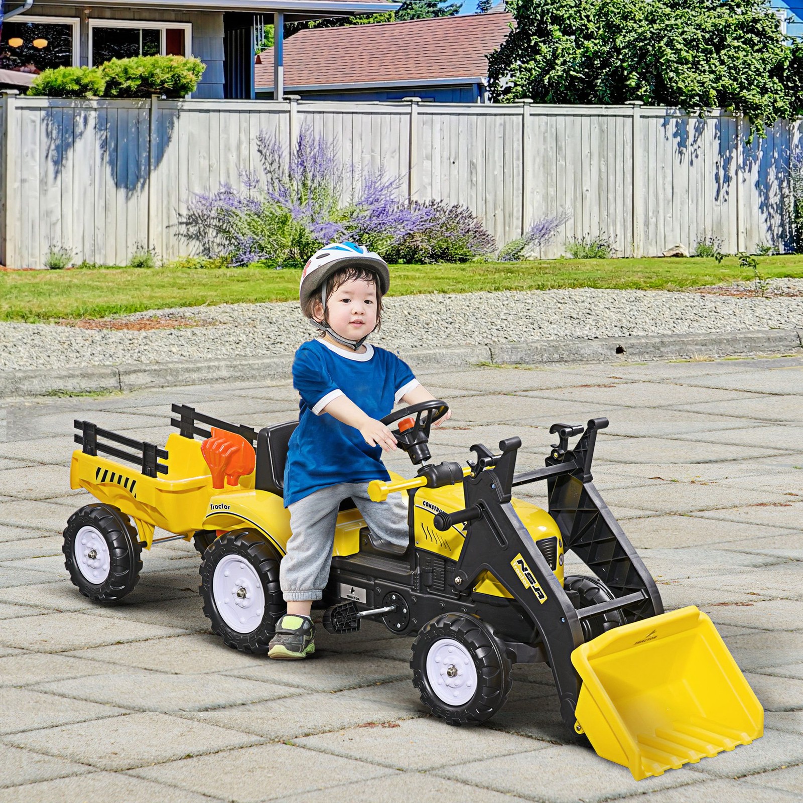 Six-Wheeled Ride-On Excavator for Children with Functional Bucket and Trailer