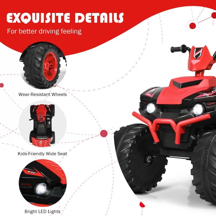 12V Kids Electric 4-Wheeler ATV Quad 2-Speeds Ride On Car Toys W/ LED Lights Red