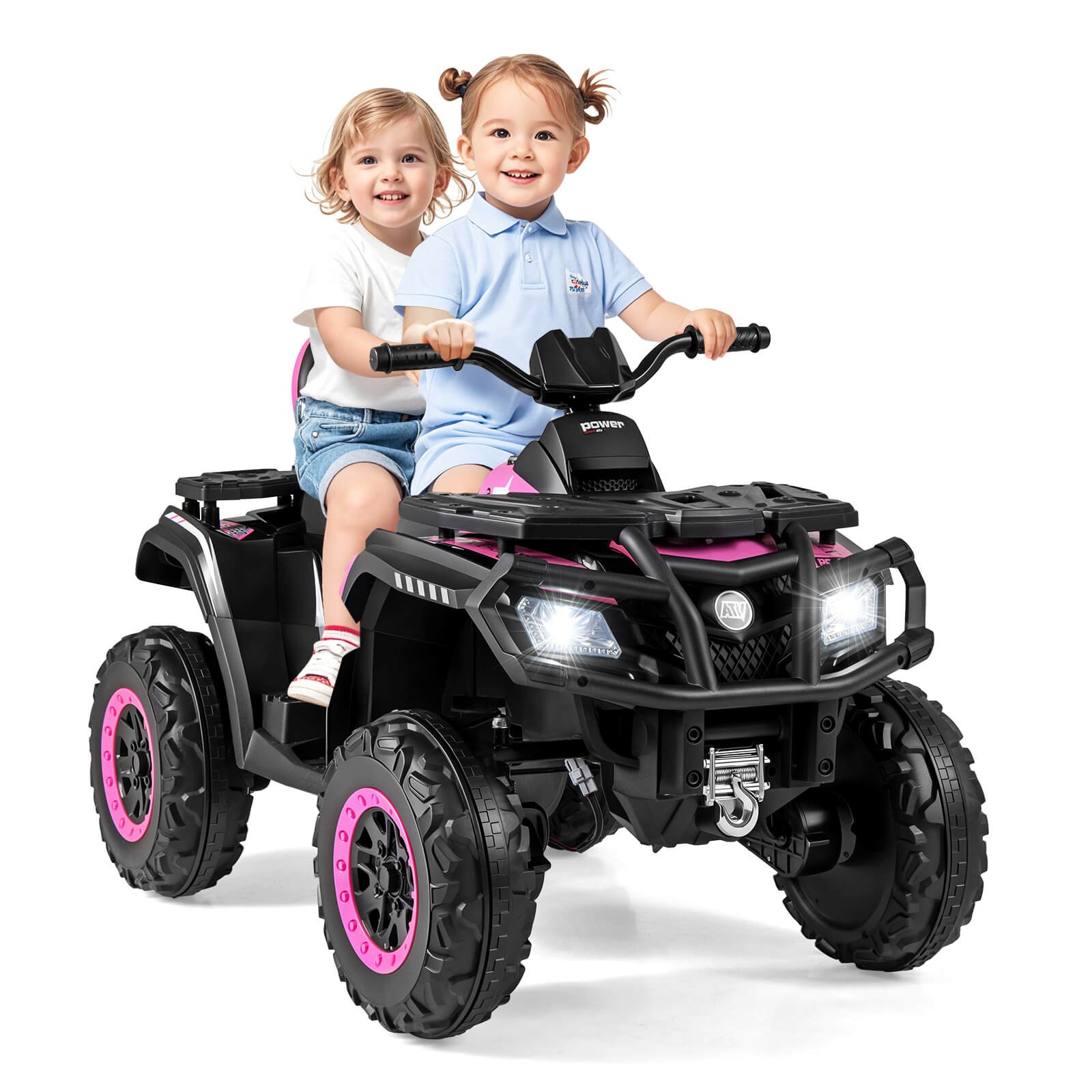 24V 2-Seater 4-Wheeler Quad Electric Vehicle w/ 4 Motors, Soft Start LED Lights