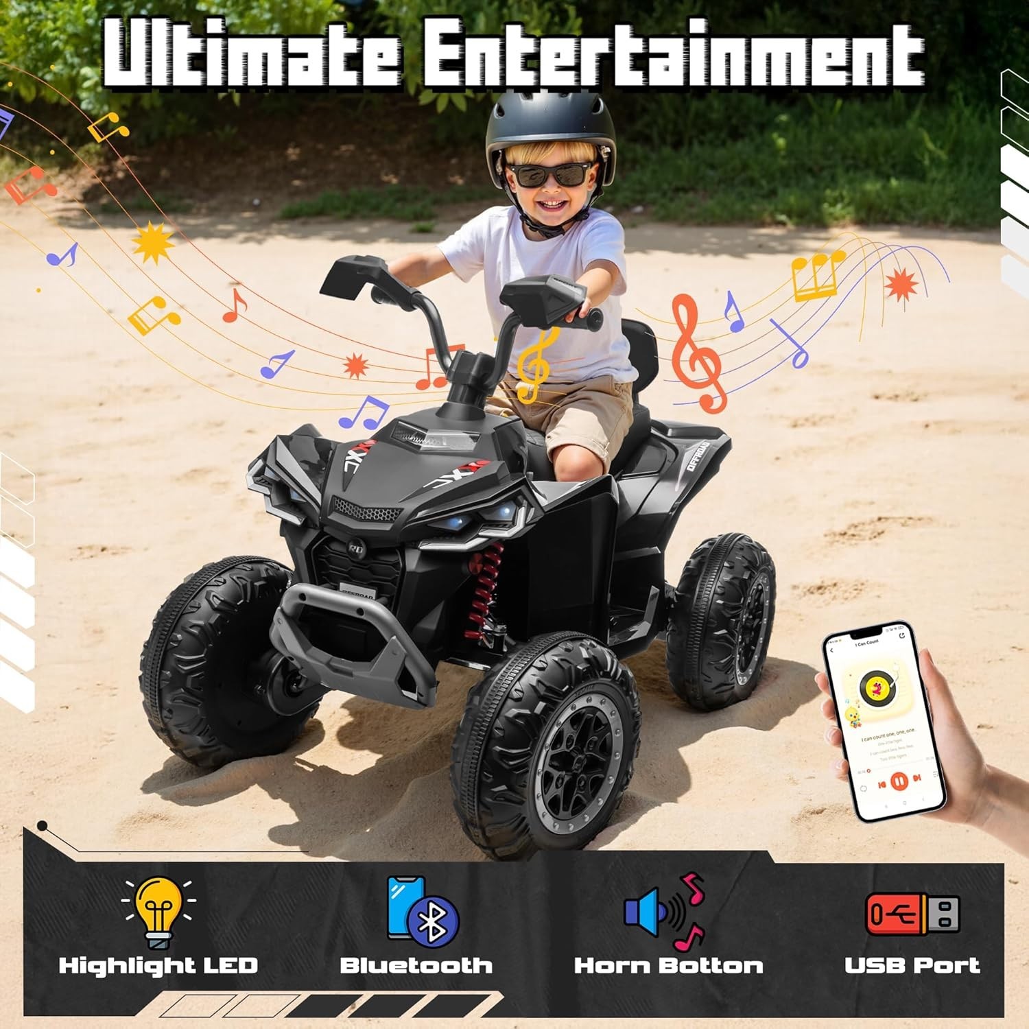 24V 4WD 2 Seater Kids Electric ATV 4×200W Ride On Toy Car 7AH Battery w/ Kneepad
